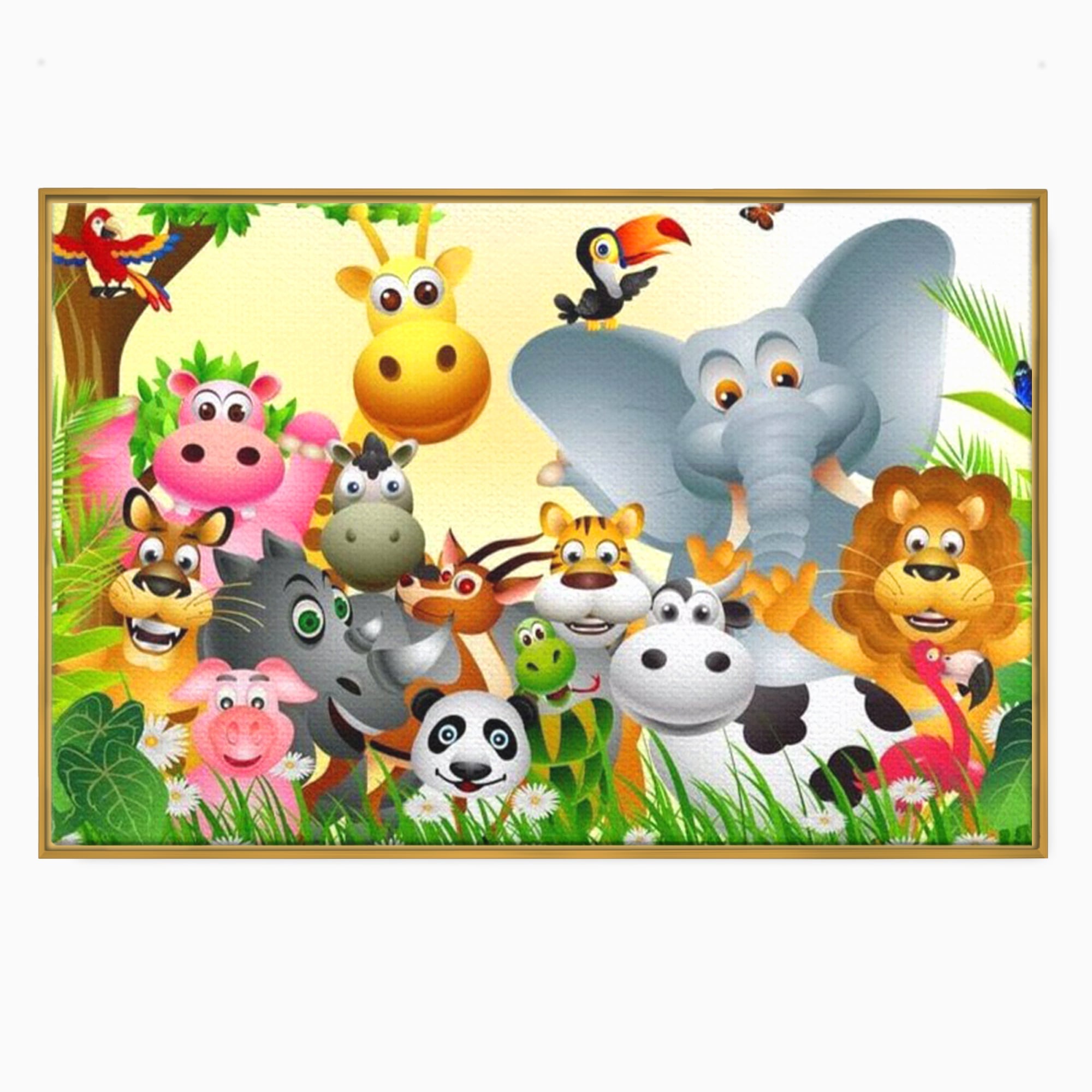 Leinwandbilder Premium, LuxCanva® K1022, Fröhliche Dschungelfreunde, Tiere, Cartoons, Dschungel, Dschungel, Ausmalen, Bunt, Fröhlich, Kindergarten, Bildung, Natur, Cresa, Giraffe, Löwe, Kinderzimmer