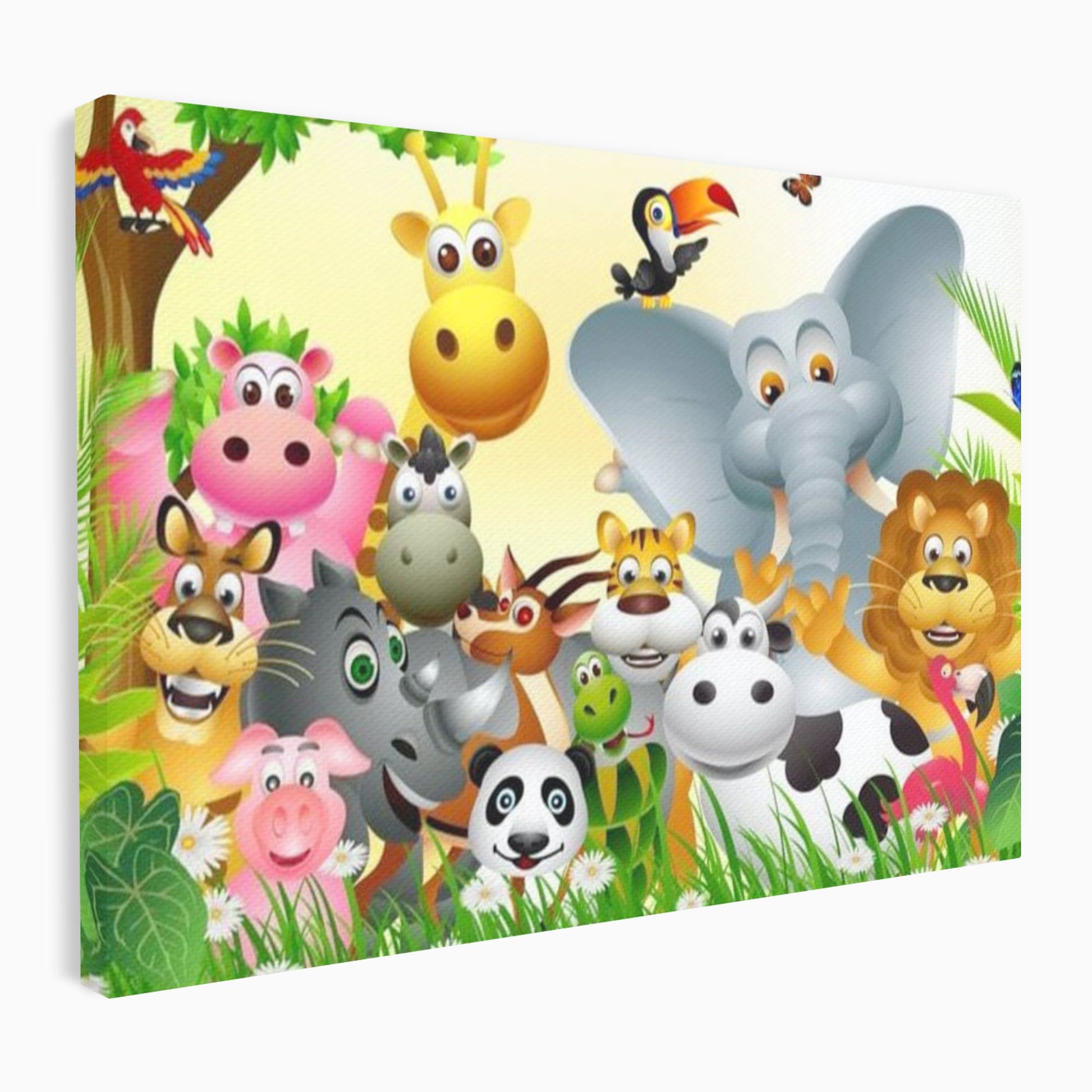 Leinwandbilder Premium, LuxCanva® K1022, Fröhliche Dschungelfreunde, Tiere, Cartoons, Dschungel, Dschungel, Ausmalen, Bunt, Fröhlich, Kindergarten, Bildung, Natur, Cresa, Giraffe, Löwe, Kinderzimmer