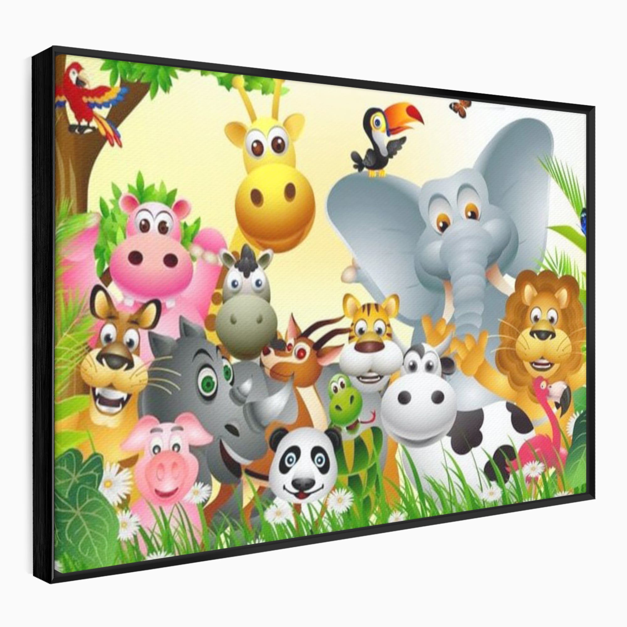 Leinwandbilder Premium, LuxCanva® K1022, Fröhliche Dschungelfreunde, Tiere, Cartoons, Dschungel, Dschungel, Ausmalen, Bunt, Fröhlich, Kindergarten, Bildung, Natur, Cresa, Giraffe, Löwe, Kinderzimmer