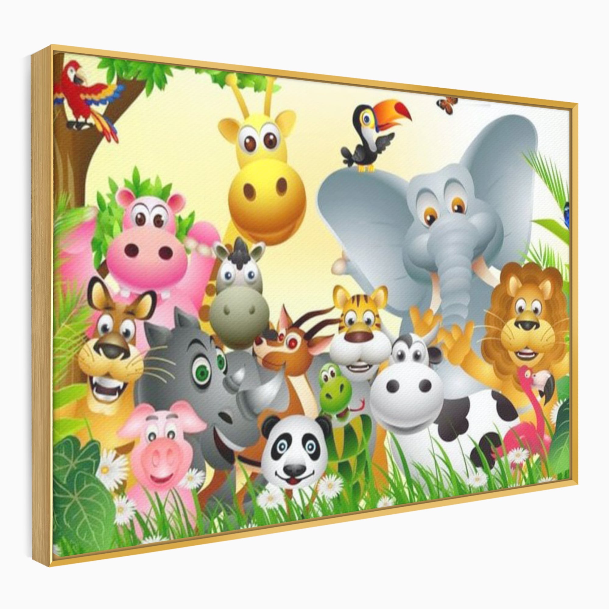 Leinwandbilder Premium, LuxCanva® K1022, Fröhliche Dschungelfreunde, Tiere, Cartoons, Dschungel, Dschungel, Ausmalen, Bunt, Fröhlich, Kindergarten, Bildung, Natur, Cresa, Giraffe, Löwe, Kinderzimmer