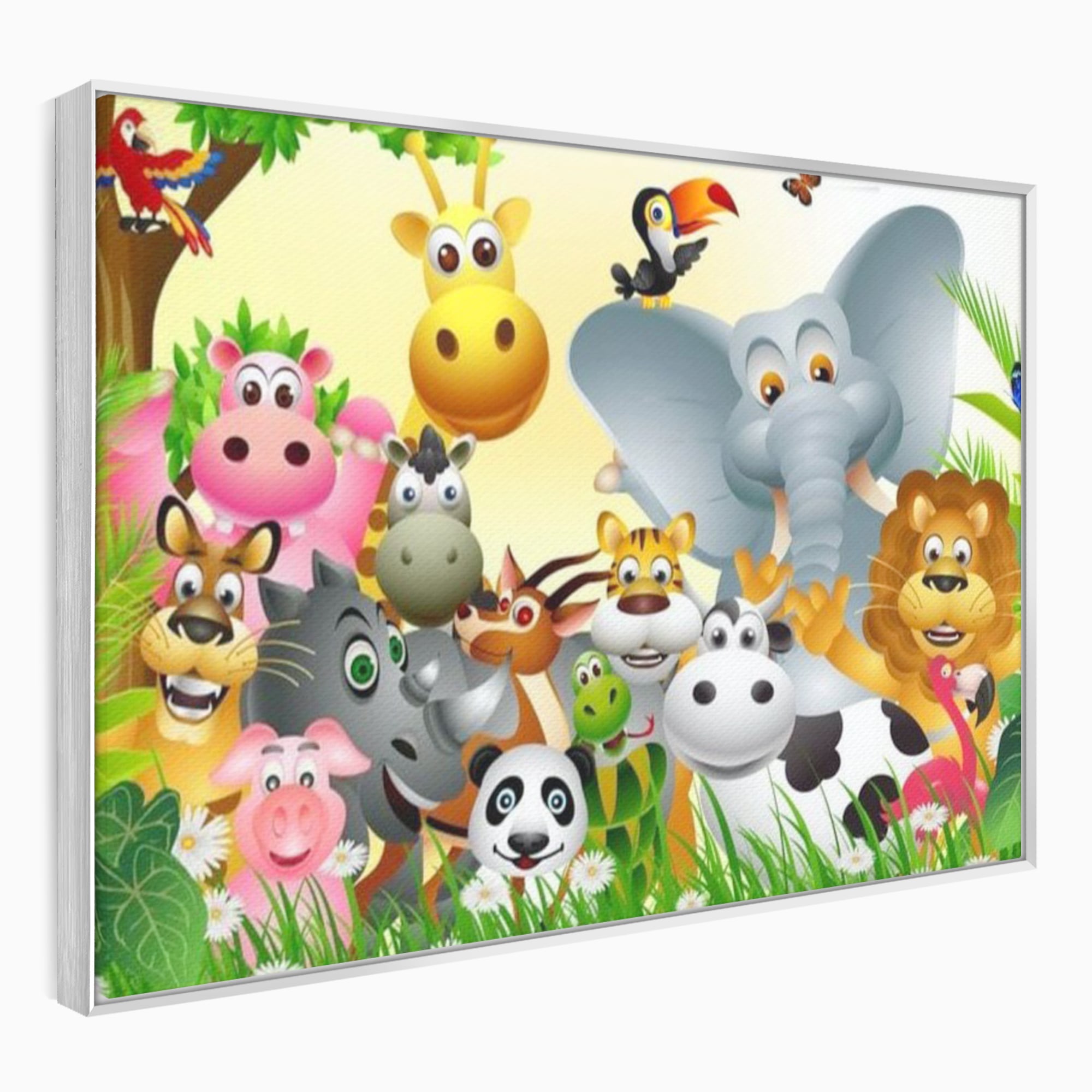 Leinwandbilder Premium, LuxCanva® K1022, Fröhliche Dschungelfreunde, Tiere, Cartoons, Dschungel, Dschungel, Ausmalen, Bunt, Fröhlich, Kindergarten, Bildung, Natur, Cresa, Giraffe, Löwe, Kinderzimmer