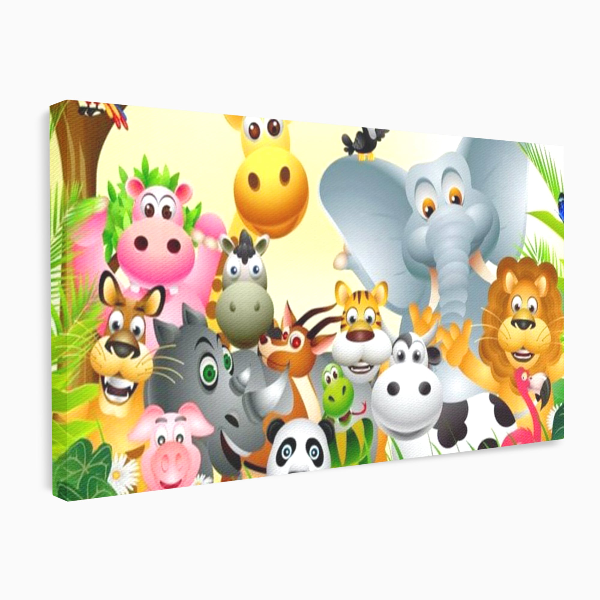 Leinwandbilder Premium, LuxCanva® K1022, Fröhliche Dschungelfreunde, Tiere, Cartoons, Dschungel, Dschungel, Ausmalen, Bunt, Fröhlich, Kindergarten, Bildung, Natur, Cresa, Giraffe, Löwe, Kinderzimmer