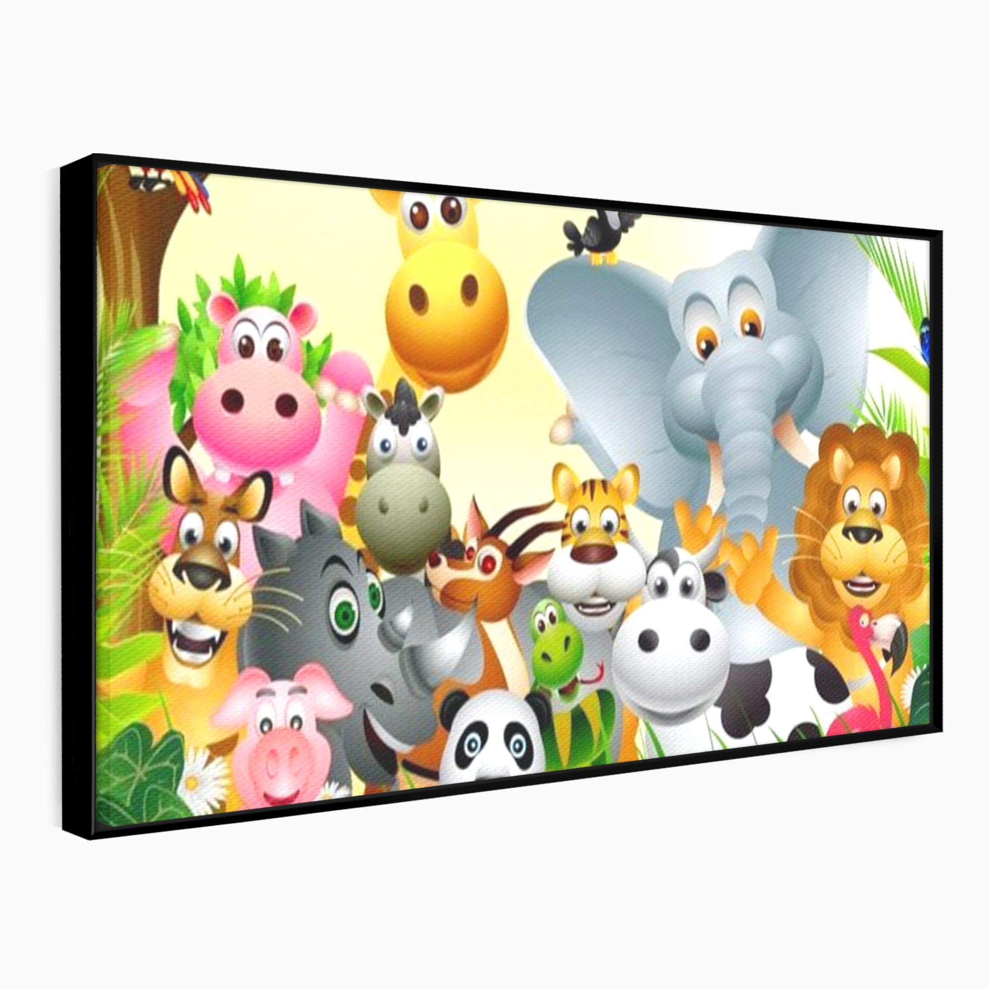 Leinwandbilder Premium, LuxCanva® K1022, Fröhliche Dschungelfreunde, Tiere, Cartoons, Dschungel, Dschungel, Ausmalen, Bunt, Fröhlich, Kindergarten, Bildung, Natur, Cresa, Giraffe, Löwe, Kinderzimmer