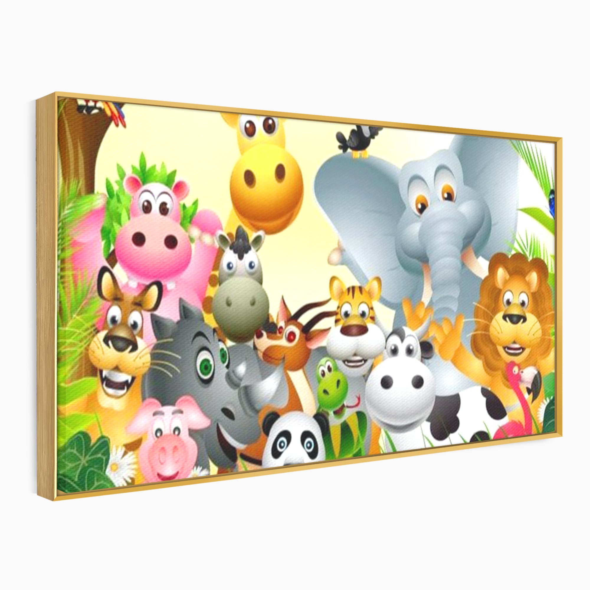 Leinwandbilder Premium, LuxCanva® K1022, Fröhliche Dschungelfreunde, Tiere, Cartoons, Dschungel, Dschungel, Ausmalen, Bunt, Fröhlich, Kindergarten, Bildung, Natur, Cresa, Giraffe, Löwe, Kinderzimmer