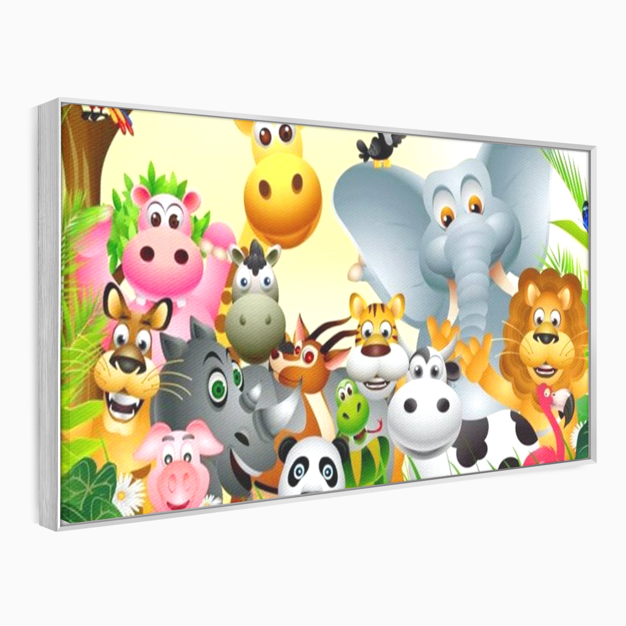 Leinwandbilder Premium, LuxCanva® K1022, Fröhliche Dschungelfreunde, Tiere, Cartoons, Dschungel, Dschungel, Ausmalen, Bunt, Fröhlich, Kindergarten, Bildung, Natur, Cresa, Giraffe, Löwe, Kinderzimmer