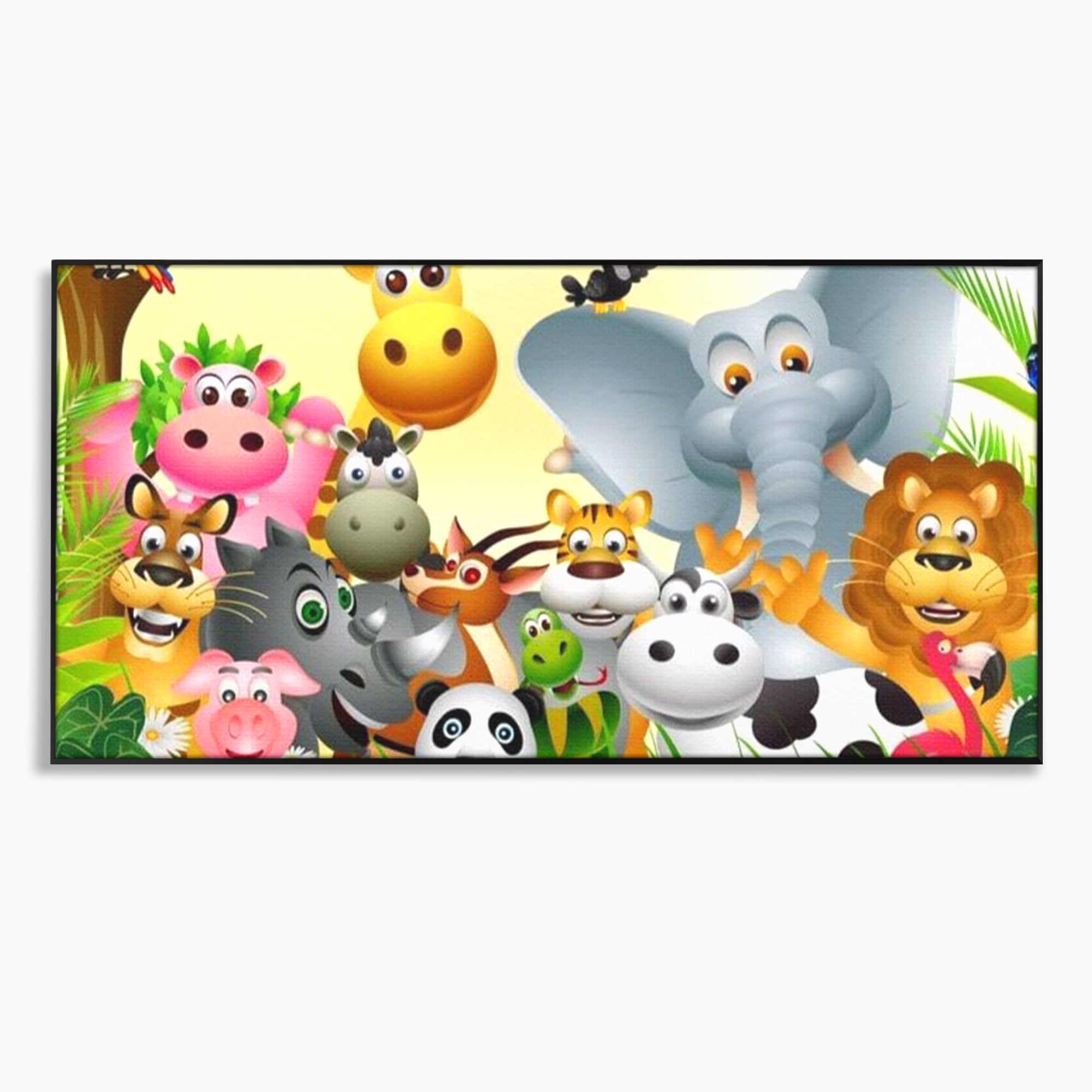 Leinwandbilder Premium, LuxCanva® K1022, Fröhliche Dschungelfreunde, Tiere, Cartoons, Dschungel, Dschungel, Ausmalen, Bunt, Fröhlich, Kindergarten, Bildung, Natur, Cresa, Giraffe, Löwe, Kinderzimmer