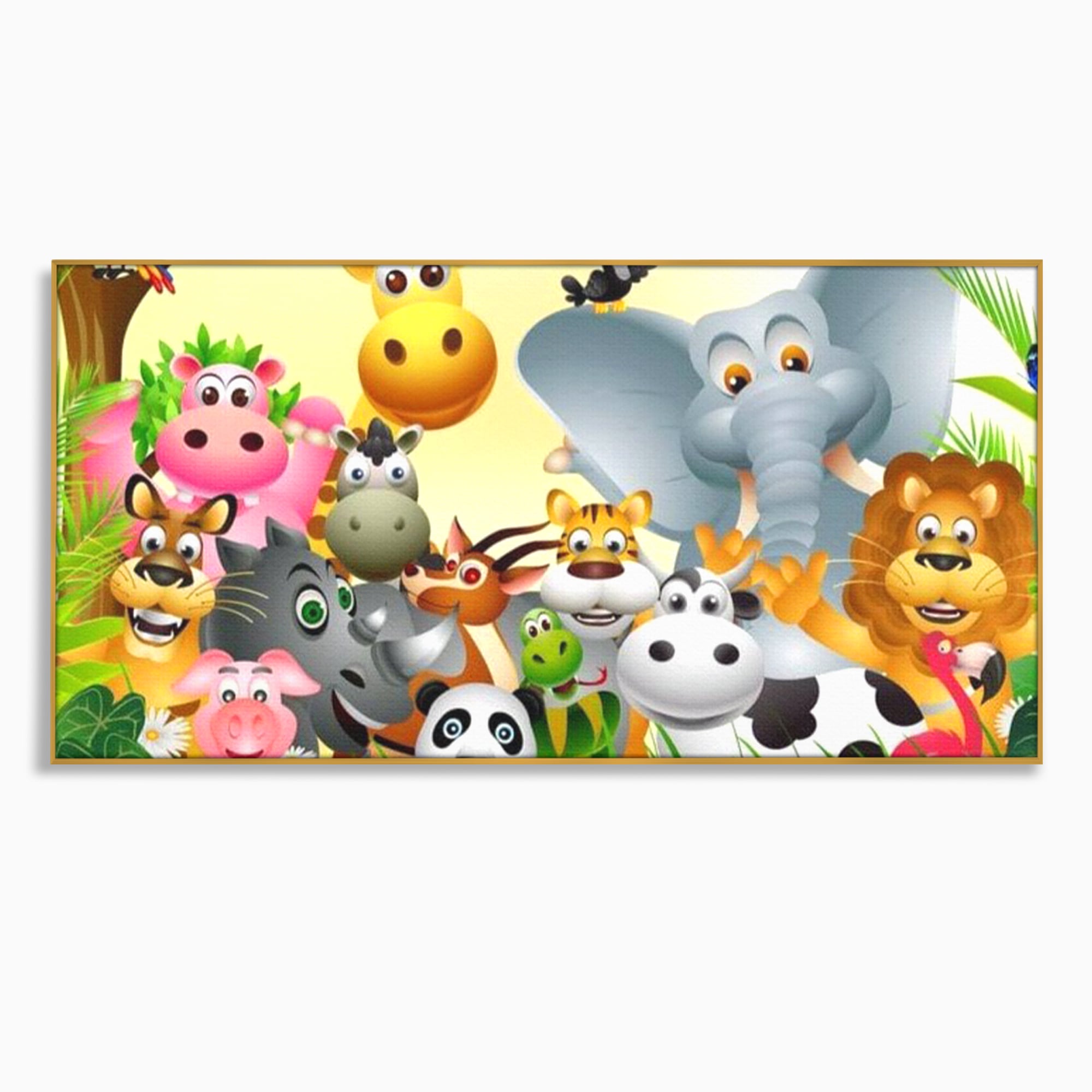 Leinwandbilder Premium, LuxCanva® K1022, Fröhliche Dschungelfreunde, Tiere, Cartoons, Dschungel, Dschungel, Ausmalen, Bunt, Fröhlich, Kindergarten, Bildung, Natur, Cresa, Giraffe, Löwe, Kinderzimmer