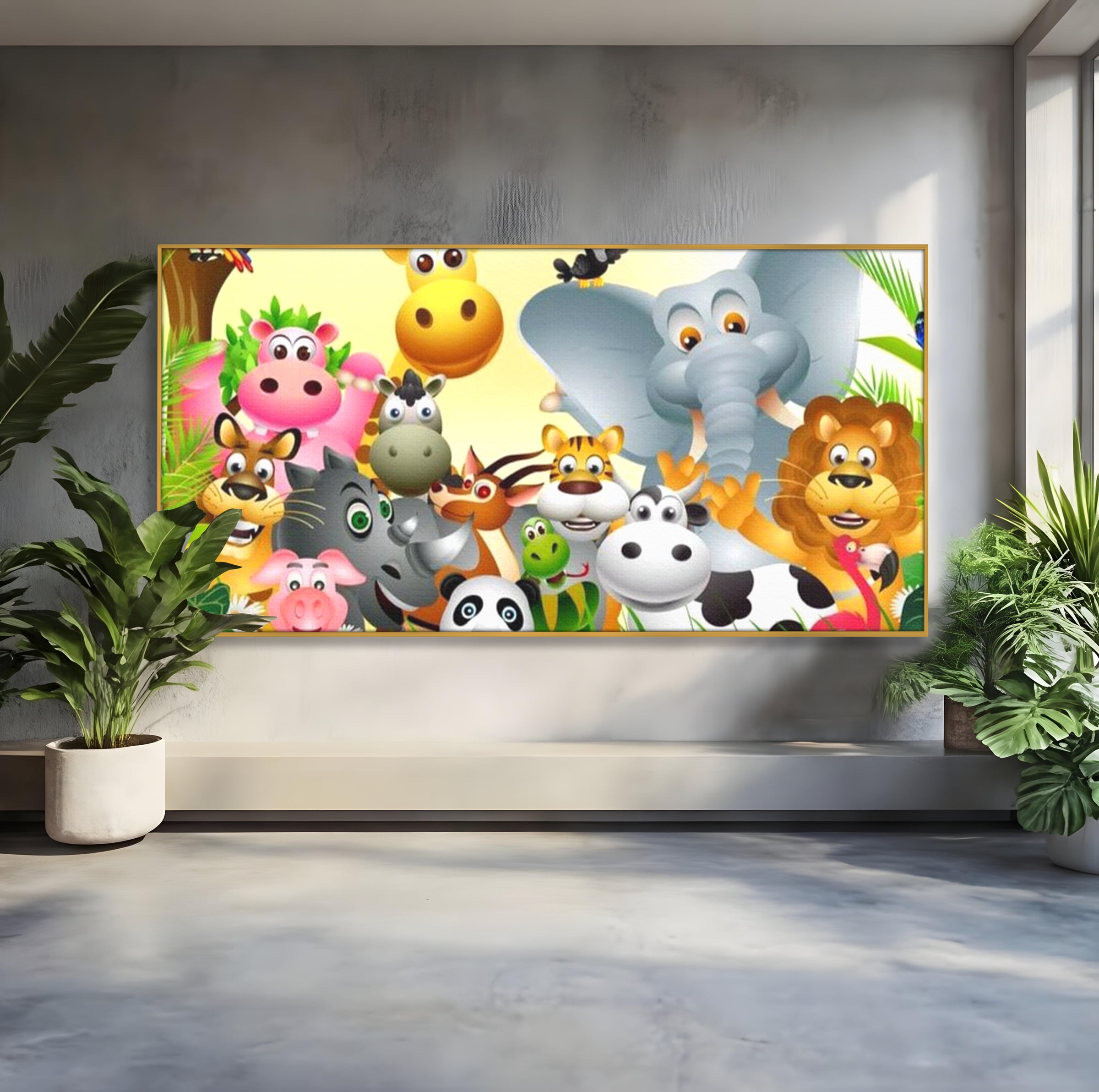Leinwandbilder Premium, LuxCanva® K1022, Fröhliche Dschungelfreunde, Tiere, Cartoons, Dschungel, Dschungel, Ausmalen, Bunt, Fröhlich, Kindergarten, Bildung, Natur, Cresa, Giraffe, Löwe, Kinderzimmer