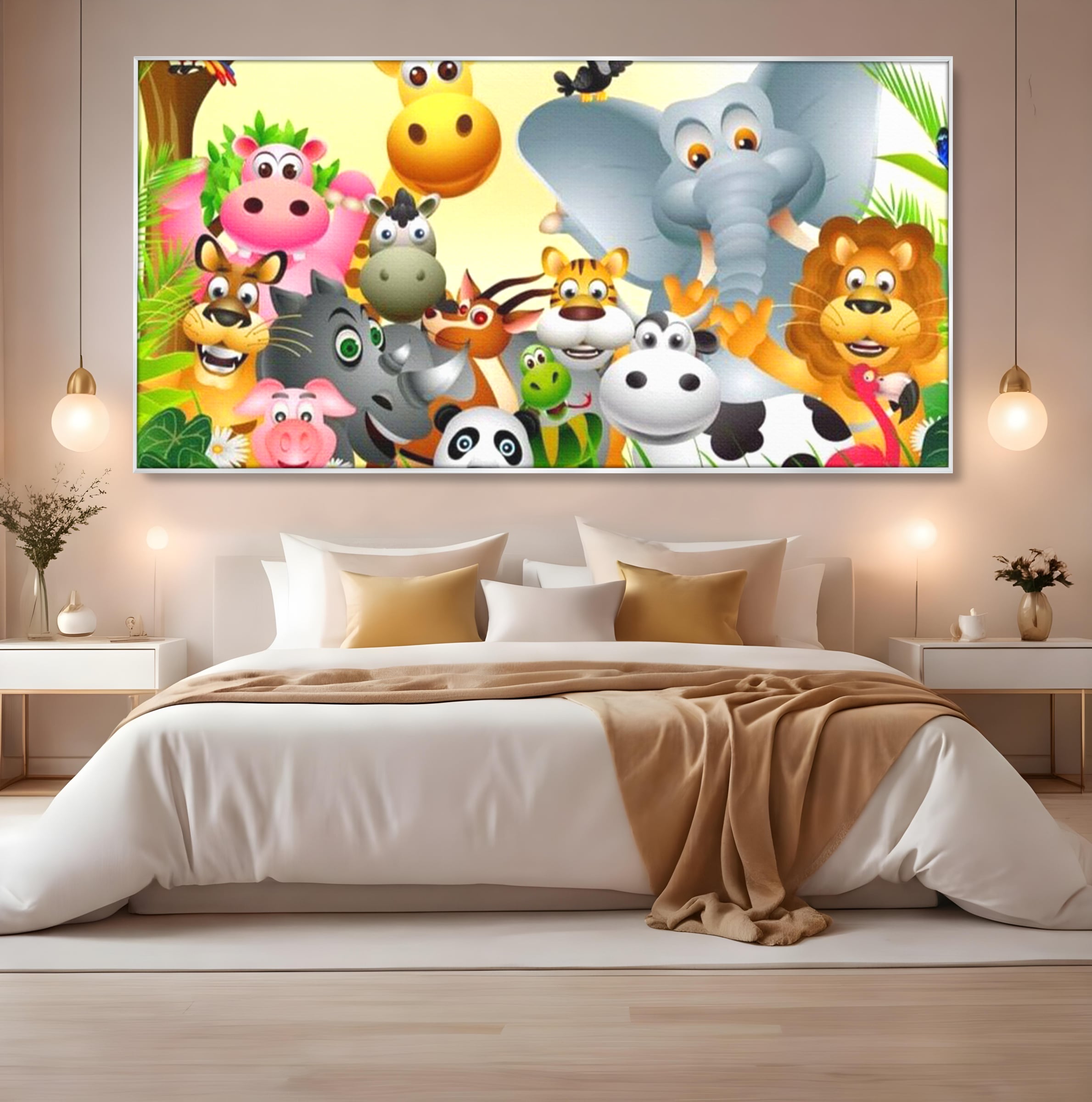 Leinwandbilder Premium, LuxCanva® K1022, Fröhliche Dschungelfreunde, Tiere, Cartoons, Dschungel, Dschungel, Ausmalen, Bunt, Fröhlich, Kindergarten, Bildung, Natur, Cresa, Giraffe, Löwe, Kinderzimmer