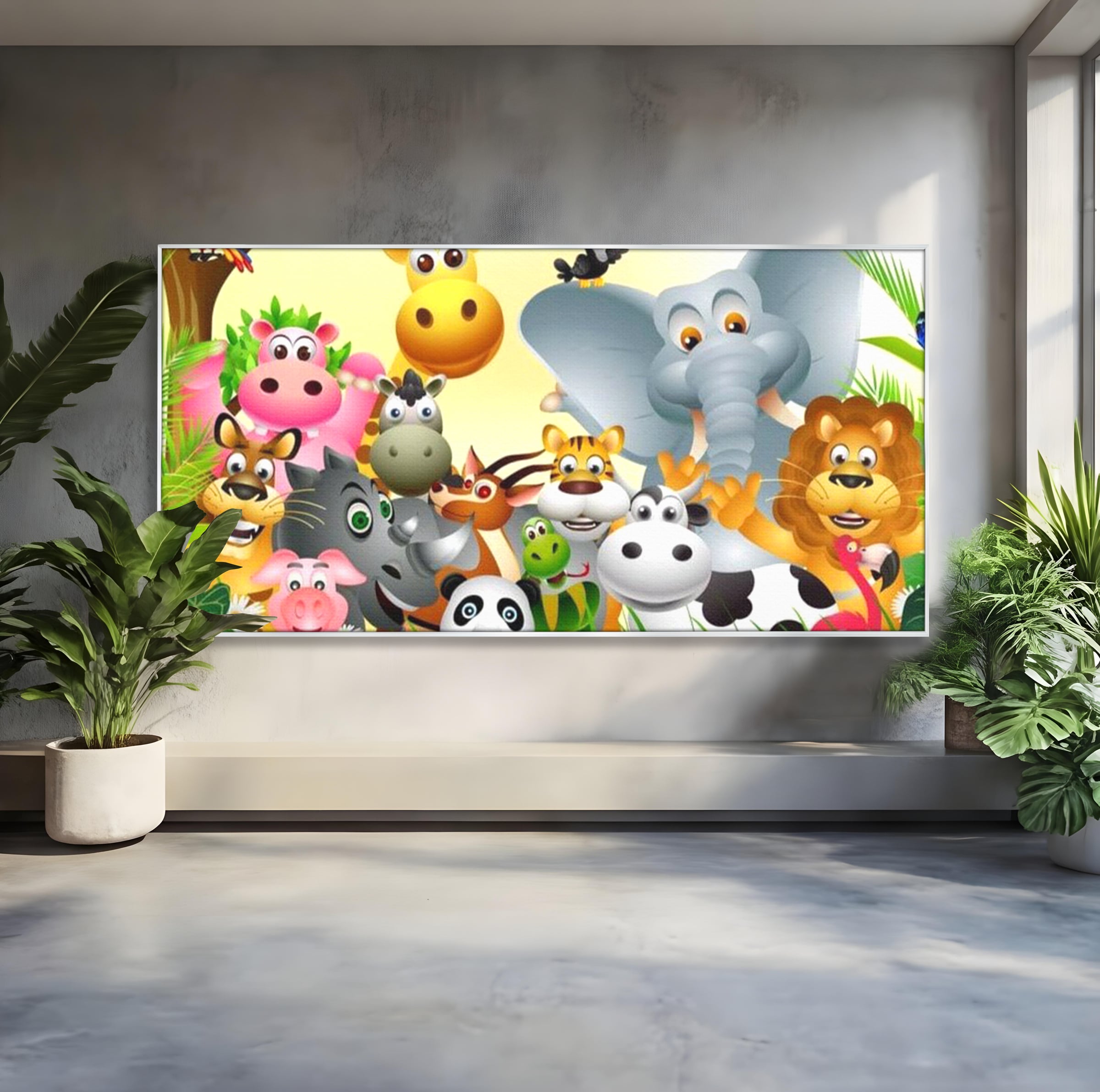 Leinwandbilder Premium, LuxCanva® K1022, Fröhliche Dschungelfreunde, Tiere, Cartoons, Dschungel, Dschungel, Ausmalen, Bunt, Fröhlich, Kindergarten, Bildung, Natur, Cresa, Giraffe, Löwe, Kinderzimmer