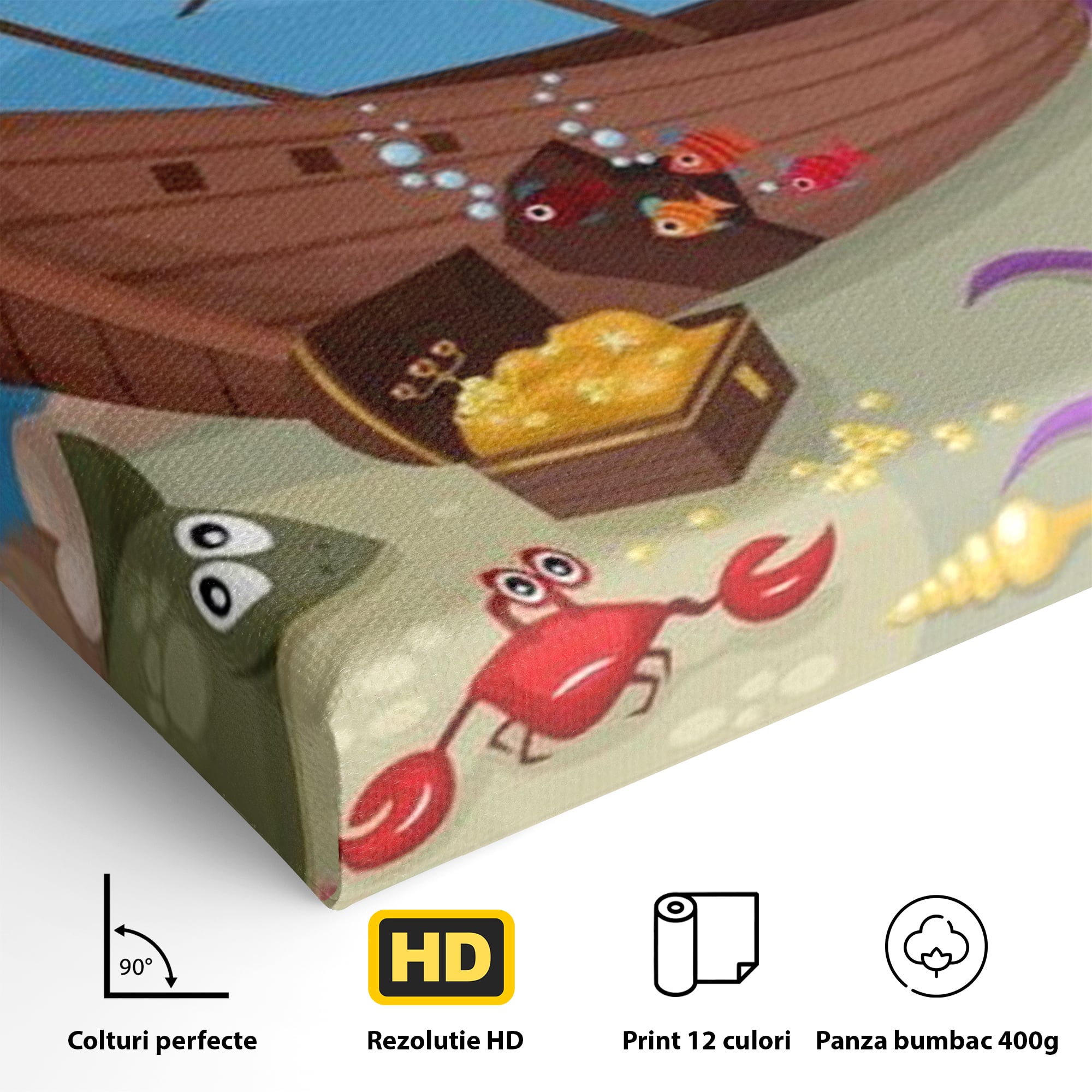 Tablou Canvas Premium, LuxCanva® K1023, Prietenii Marii, Comoara, Adancuri, Aventuri, Mare, Epava, Gradinita, Fermecata, Oceanic, Cresa, Corabie, Pesti, Crabi, Caracatita, Camera Copii