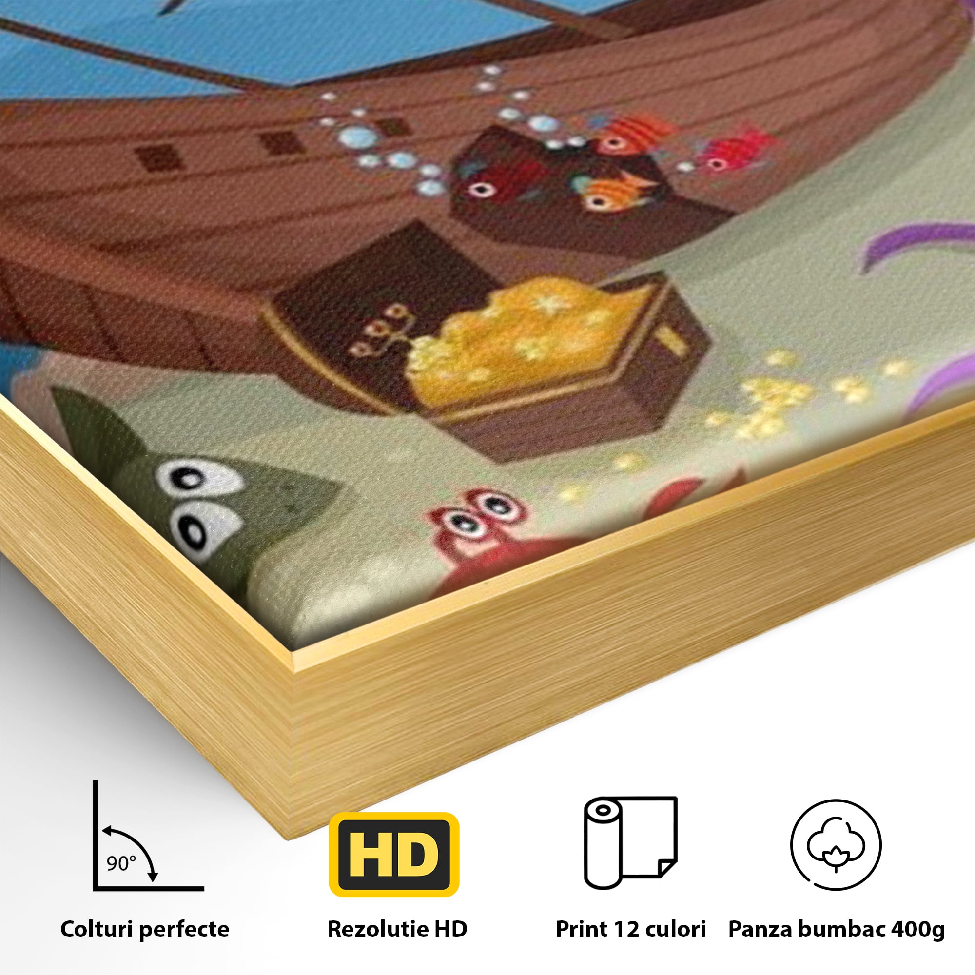 Tablou Canvas Premium, LuxCanva® K1023, Prietenii Marii, Comoara, Adancuri, Aventuri, Mare, Epava, Gradinita, Fermecata, Oceanic, Cresa, Corabie, Pesti, Crabi, Caracatita, Camera Copii