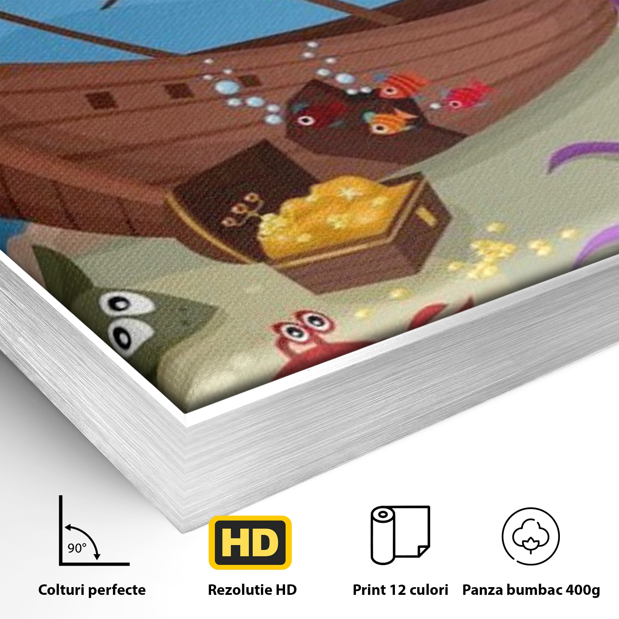 Tablou Canvas Premium, LuxCanva® K1023, Prietenii Marii, Comoara, Adancuri, Aventuri, Mare, Epava, Gradinita, Fermecata, Oceanic, Cresa, Corabie, Pesti, Crabi, Caracatita, Camera Copii