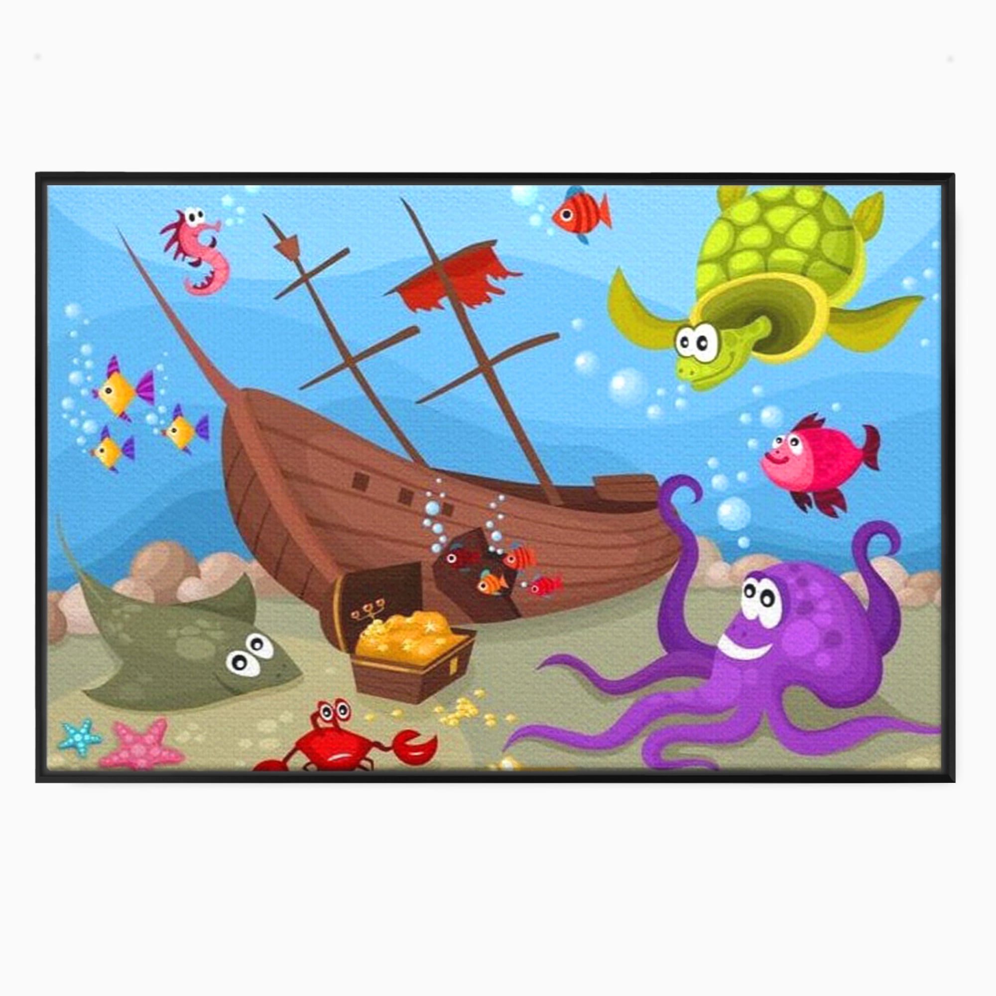Tablou Canvas Premium, LuxCanva® K1023, Prietenii Marii, Comoara, Adancuri, Aventuri, Mare, Epava, Gradinita, Fermecata, Oceanic, Cresa, Corabie, Pesti, Crabi, Caracatita, Camera Copii