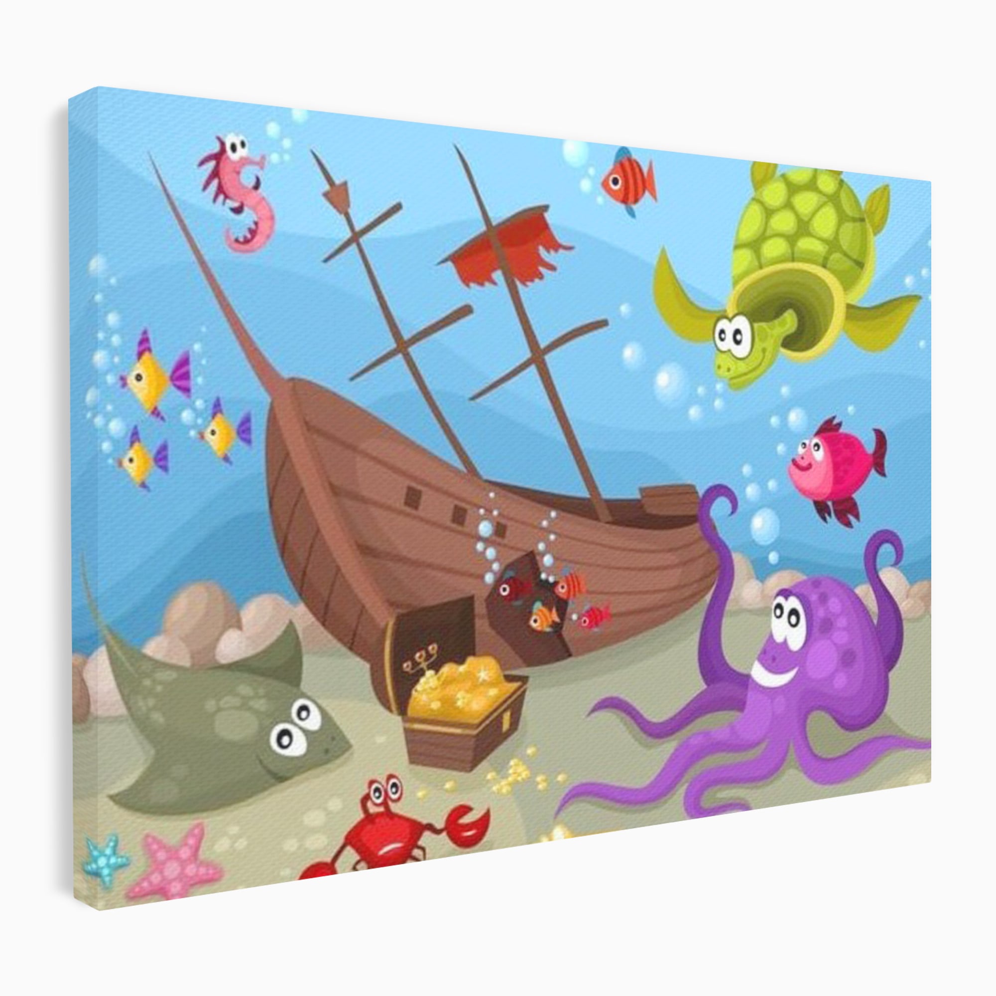 Tablou Canvas Premium, LuxCanva® K1023, Prietenii Marii, Comoara, Adancuri, Aventuri, Mare, Epava, Gradinita, Fermecata, Oceanic, Cresa, Corabie, Pesti, Crabi, Caracatita, Camera Copii