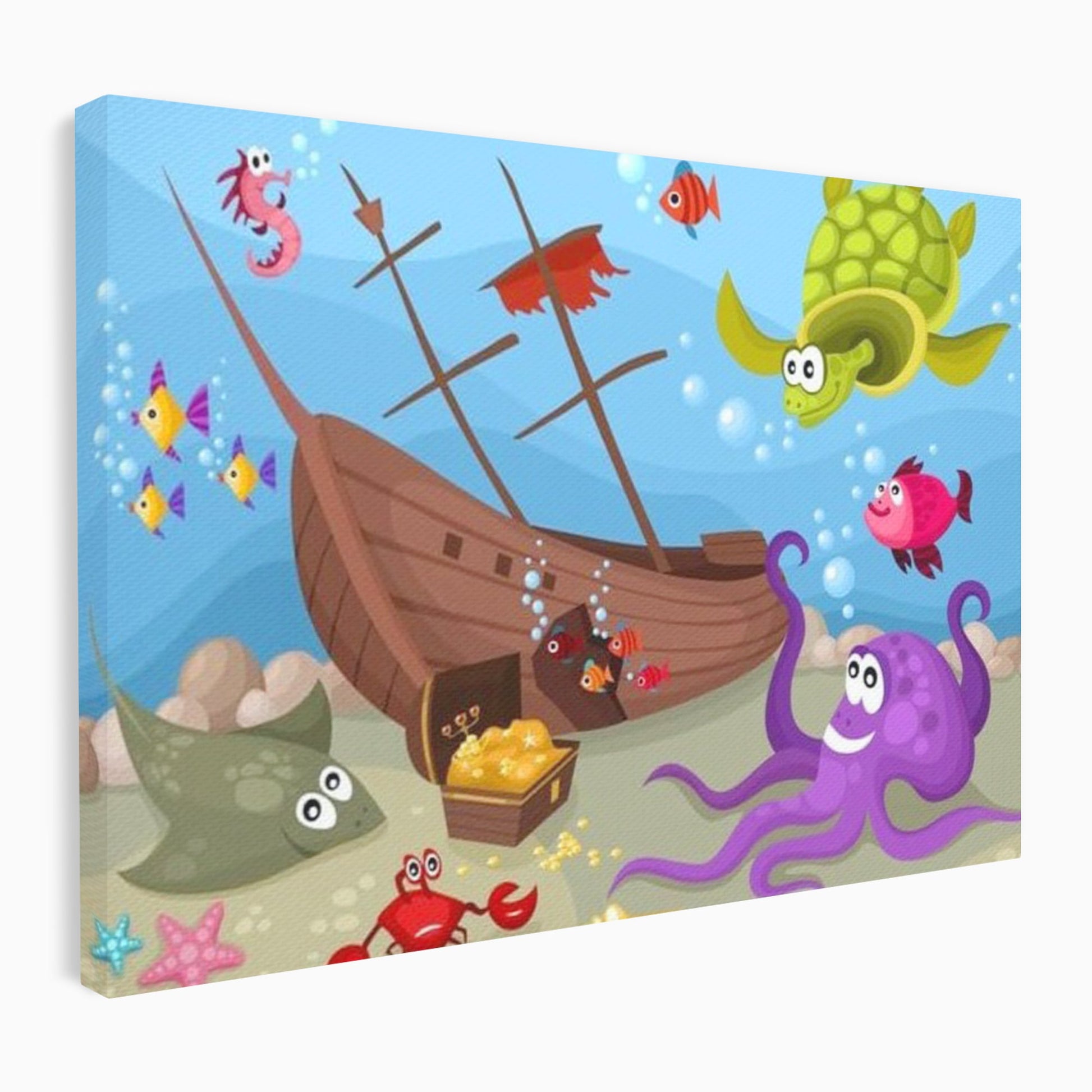 Tablou Canvas Premium, LuxCanva® K1023, Prietenii Marii, Comoara, Adancuri, Aventuri, Mare, Epava, Gradinita, Fermecata, Oceanic, Cresa, Corabie, Pesti, Crabi, Caracatita, Camera Copii