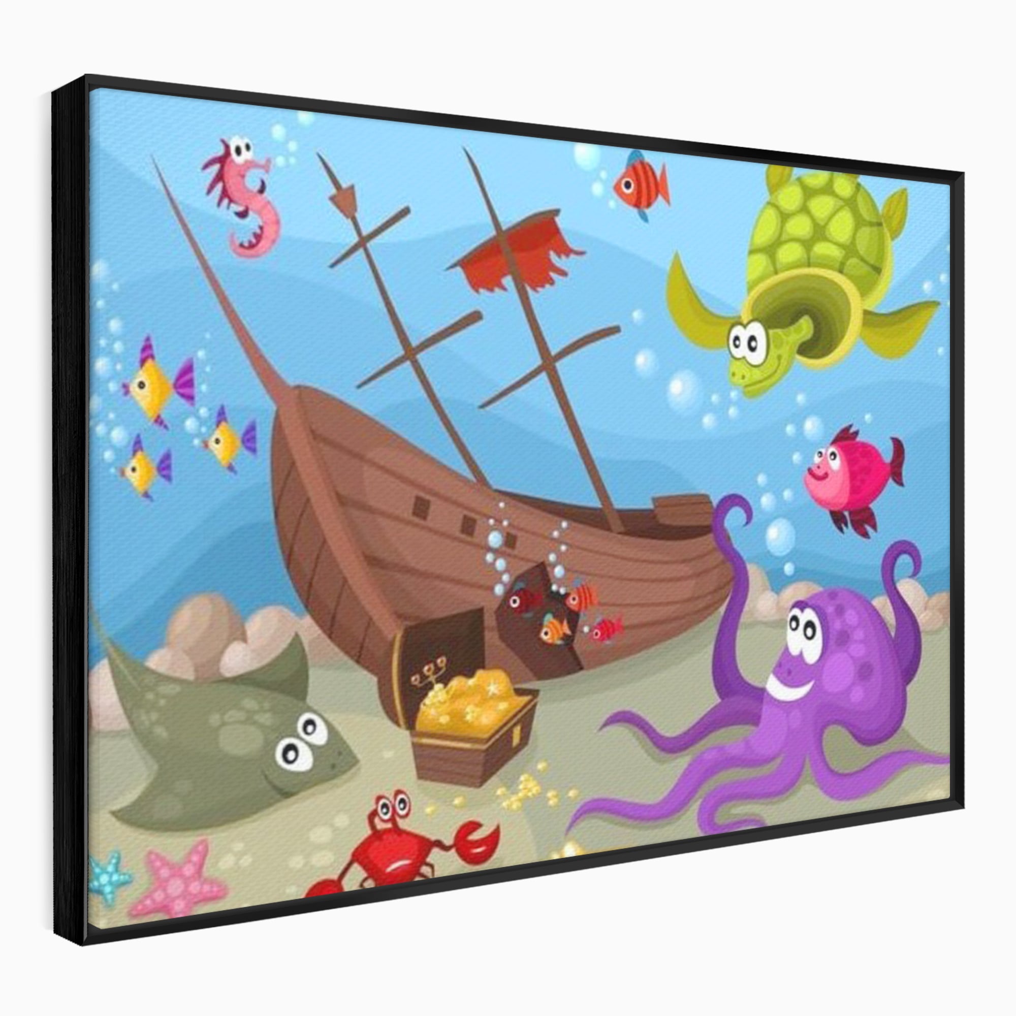 Tablou Canvas Premium, LuxCanva® K1023, Prietenii Marii, Comoara, Adancuri, Aventuri, Mare, Epava, Gradinita, Fermecata, Oceanic, Cresa, Corabie, Pesti, Crabi, Caracatita, Camera Copii