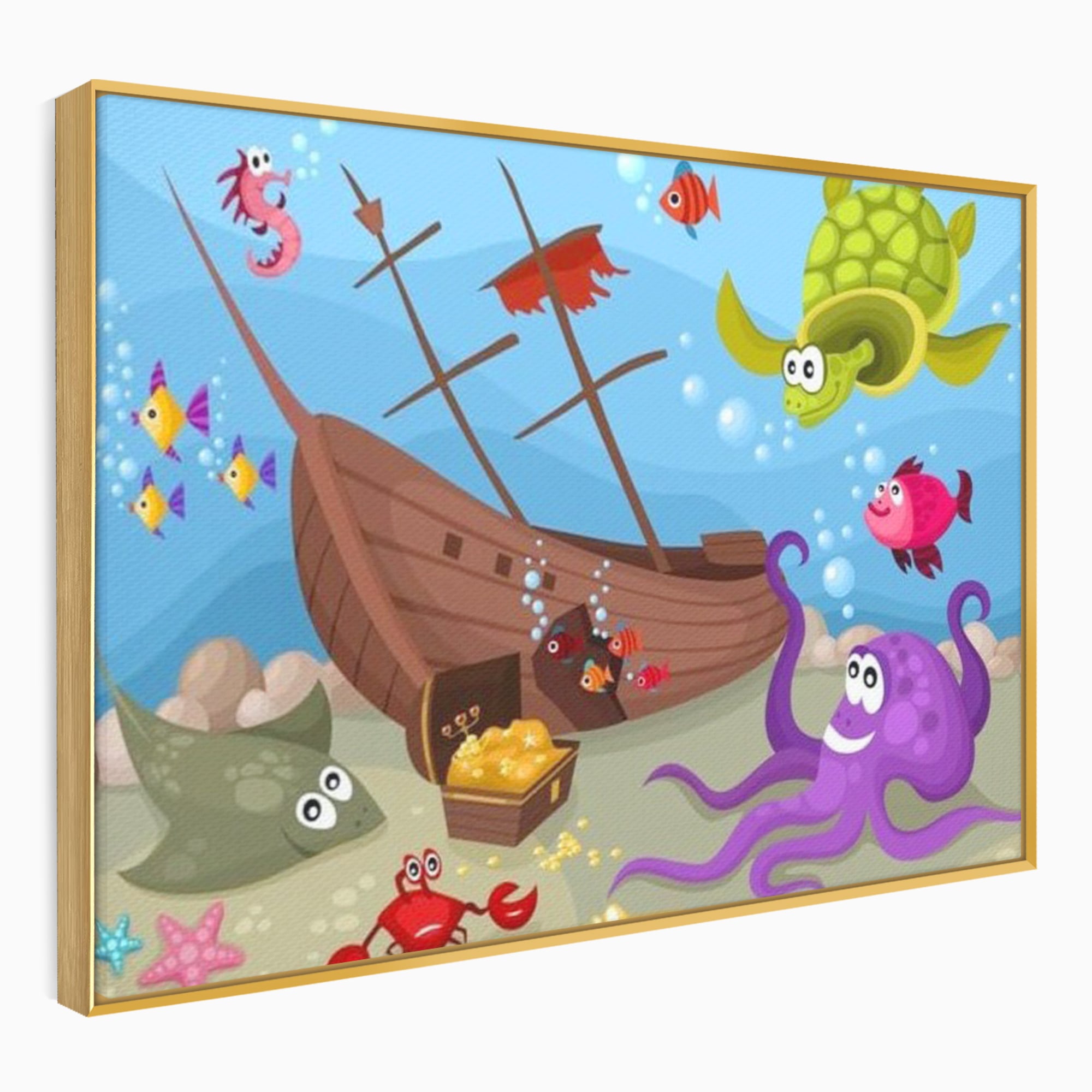 Tablou Canvas Premium, LuxCanva® K1023, Prietenii Marii, Comoara, Adancuri, Aventuri, Mare, Epava, Gradinita, Fermecata, Oceanic, Cresa, Corabie, Pesti, Crabi, Caracatita, Camera Copii
