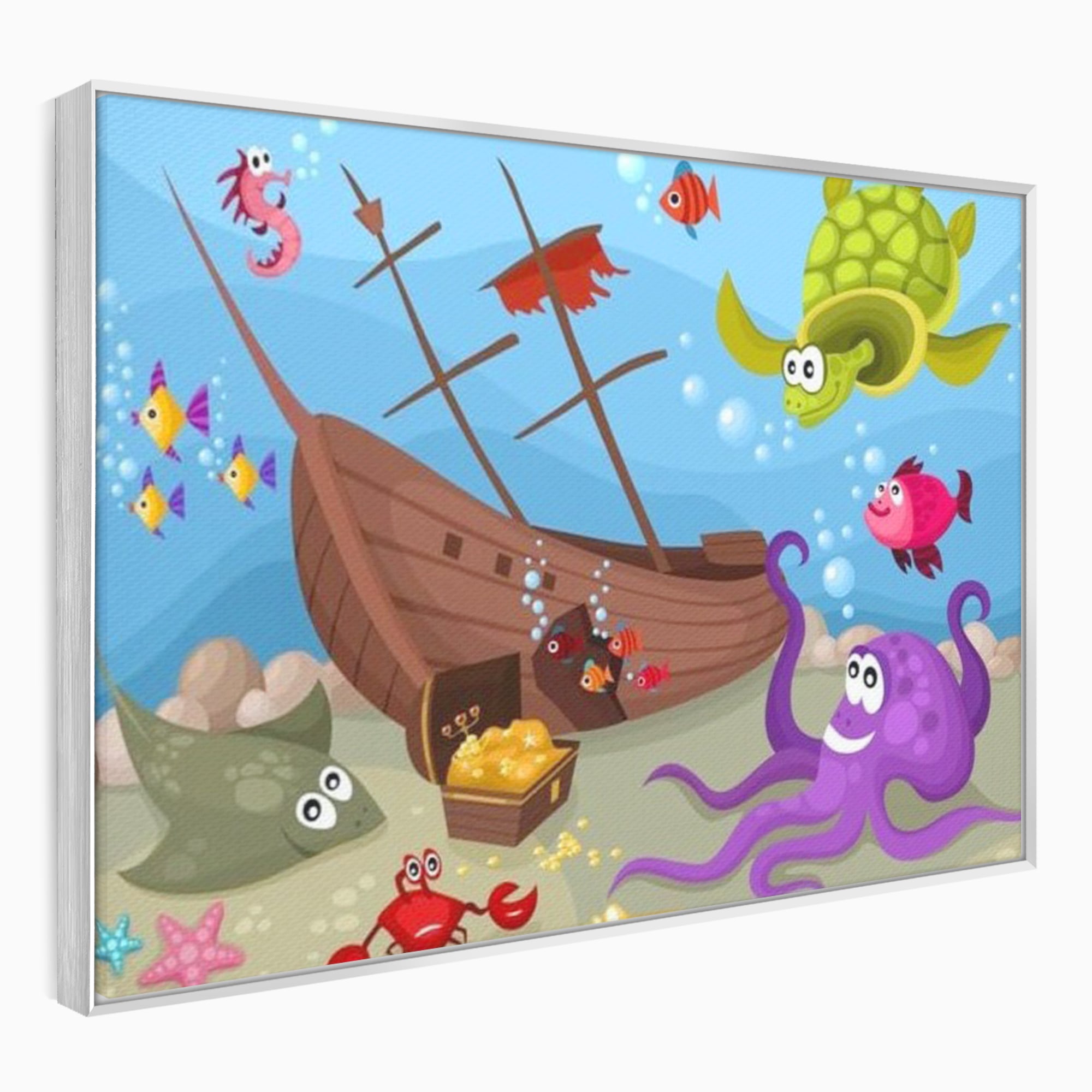 Tablou Canvas Premium, LuxCanva® K1023, Prietenii Marii, Comoara, Adancuri, Aventuri, Mare, Epava, Gradinita, Fermecata, Oceanic, Cresa, Corabie, Pesti, Crabi, Caracatita, Camera Copii