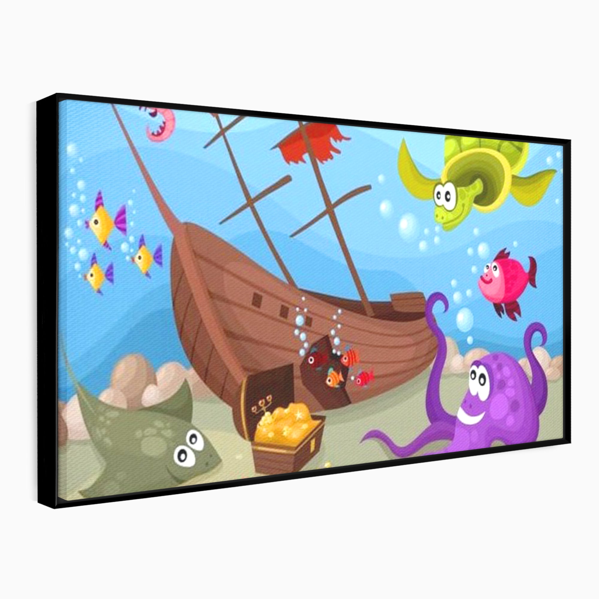 Tablou Canvas Premium, LuxCanva® K1023, Prietenii Marii, Comoara, Adancuri, Aventuri, Mare, Epava, Gradinita, Fermecata, Oceanic, Cresa, Corabie, Pesti, Crabi, Caracatita, Camera Copii