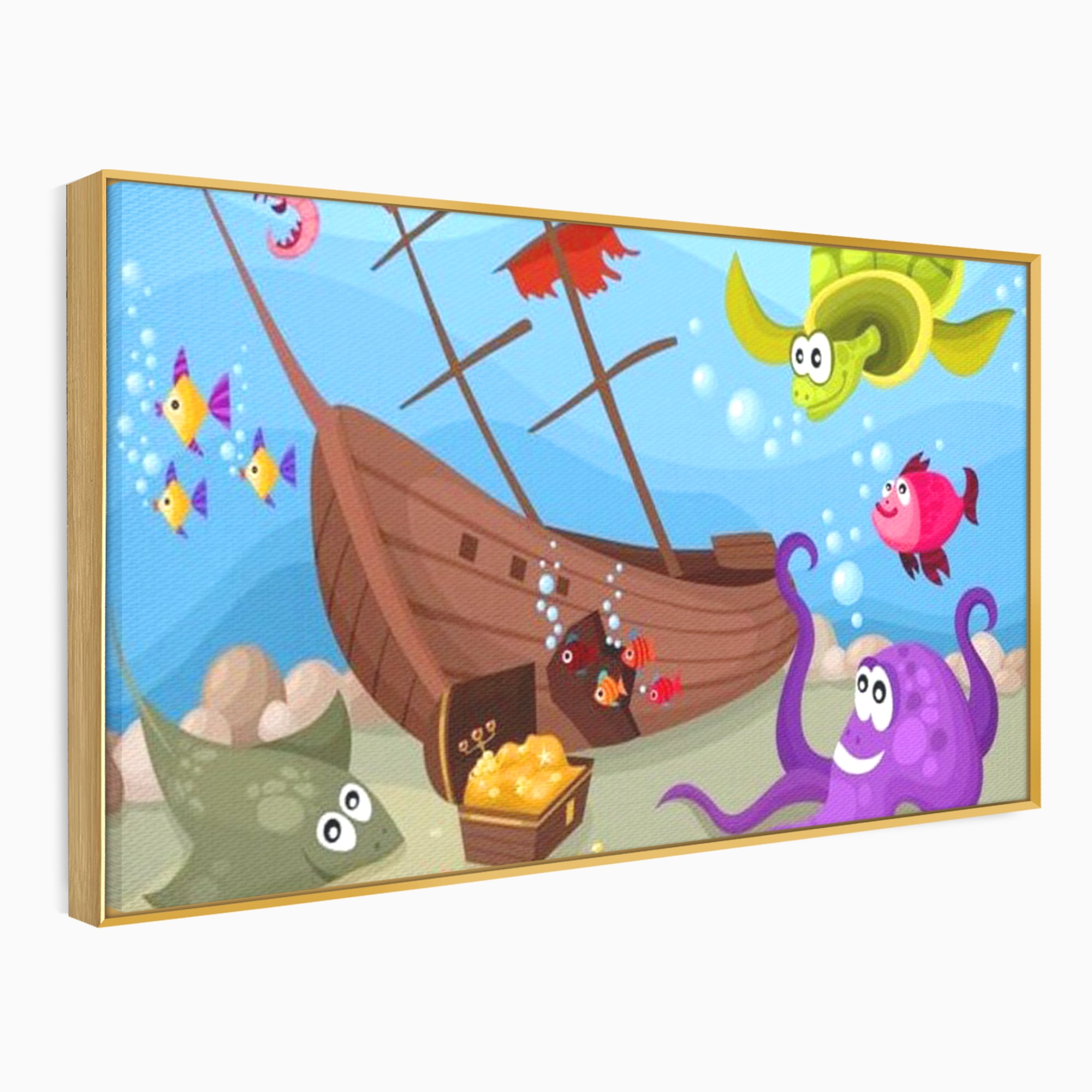 Tablou Canvas Premium, LuxCanva® K1023, Prietenii Marii, Comoara, Adancuri, Aventuri, Mare, Epava, Gradinita, Fermecata, Oceanic, Cresa, Corabie, Pesti, Crabi, Caracatita, Camera Copii