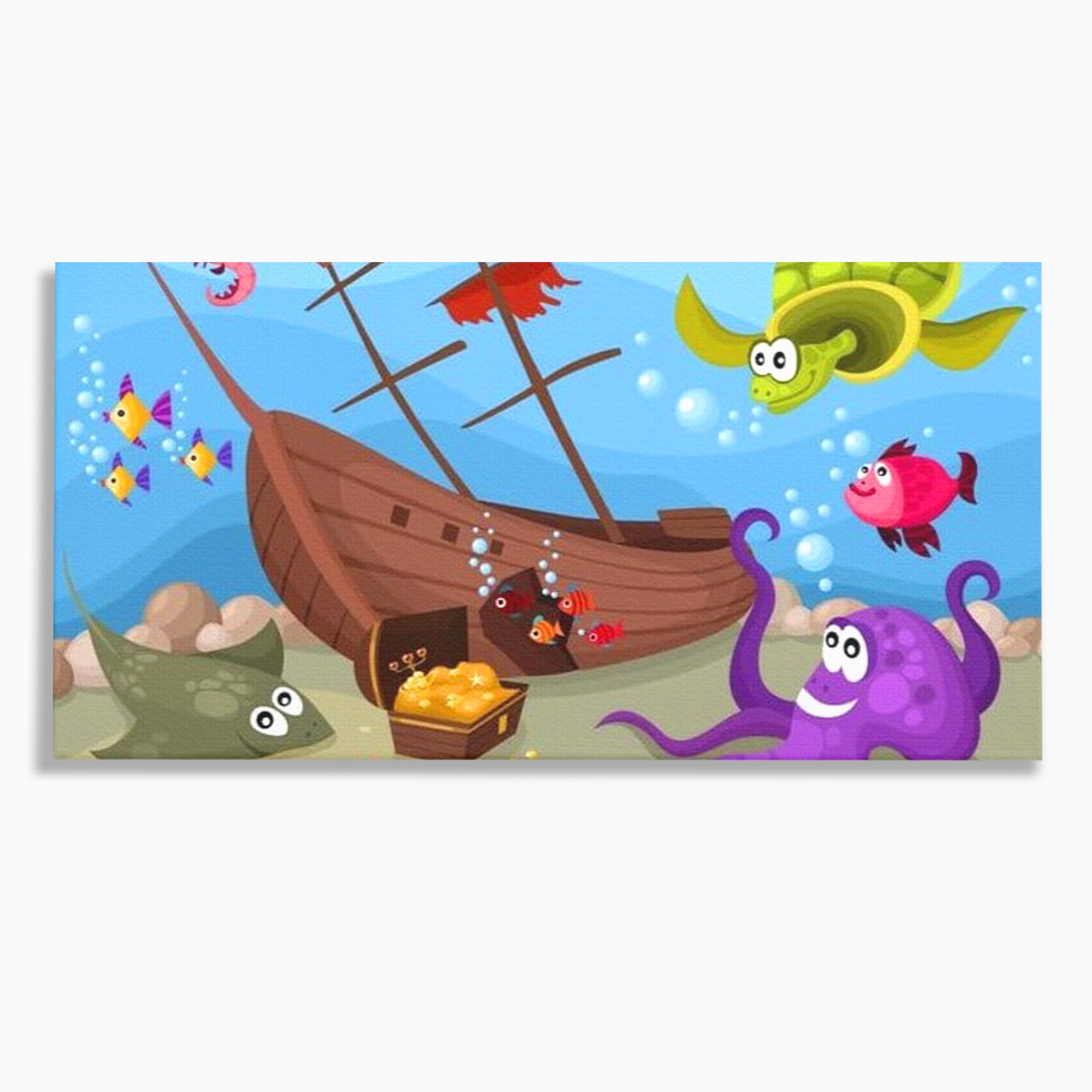 Tablou Canvas Premium, LuxCanva® K1023, Prietenii Marii, Comoara, Adancuri, Aventuri, Mare, Epava, Gradinita, Fermecata, Oceanic, Cresa, Corabie, Pesti, Crabi, Caracatita, Camera Copii
