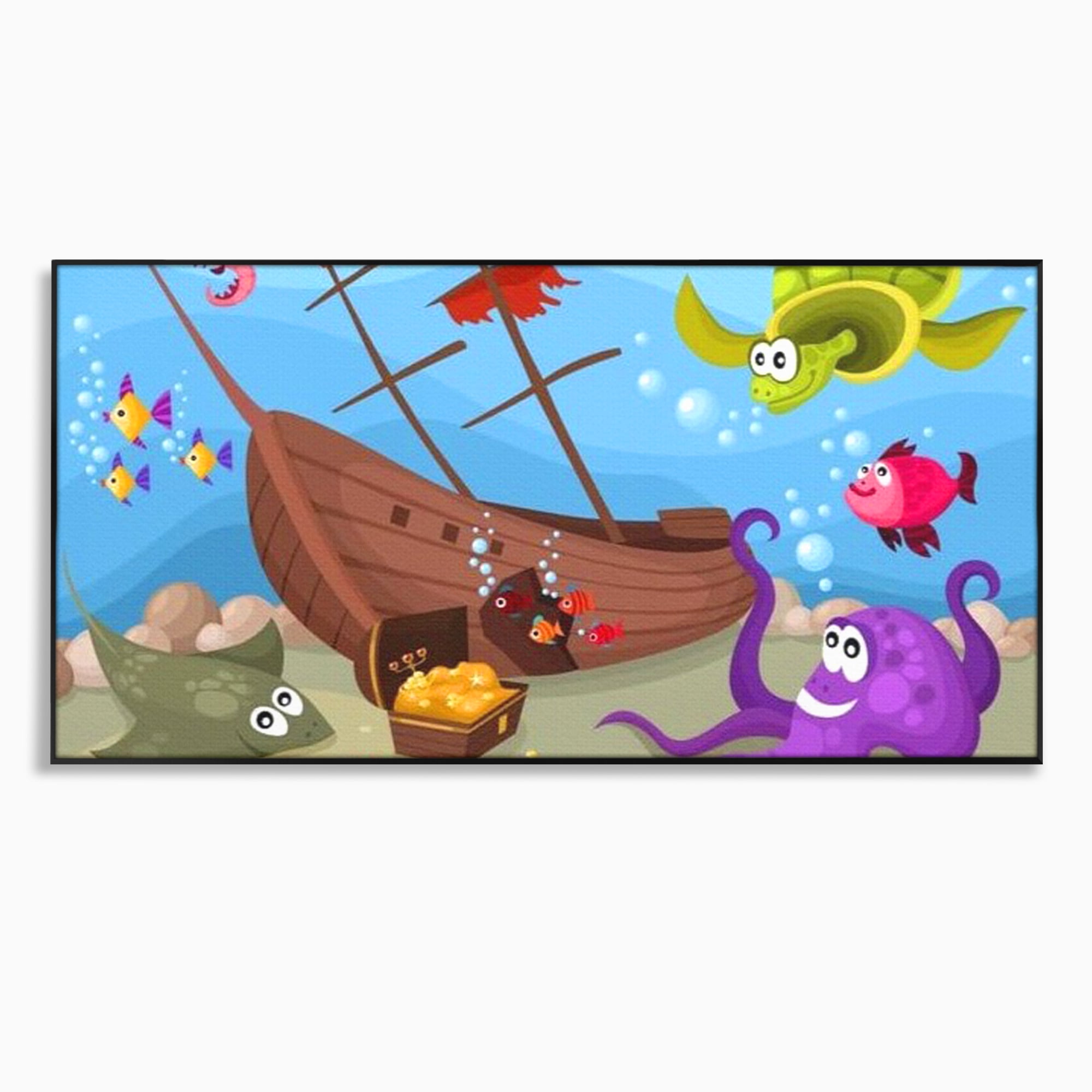 Tablou Canvas Premium, LuxCanva® K1023, Prietenii Marii, Comoara, Adancuri, Aventuri, Mare, Epava, Gradinita, Fermecata, Oceanic, Cresa, Corabie, Pesti, Crabi, Caracatita, Camera Copii