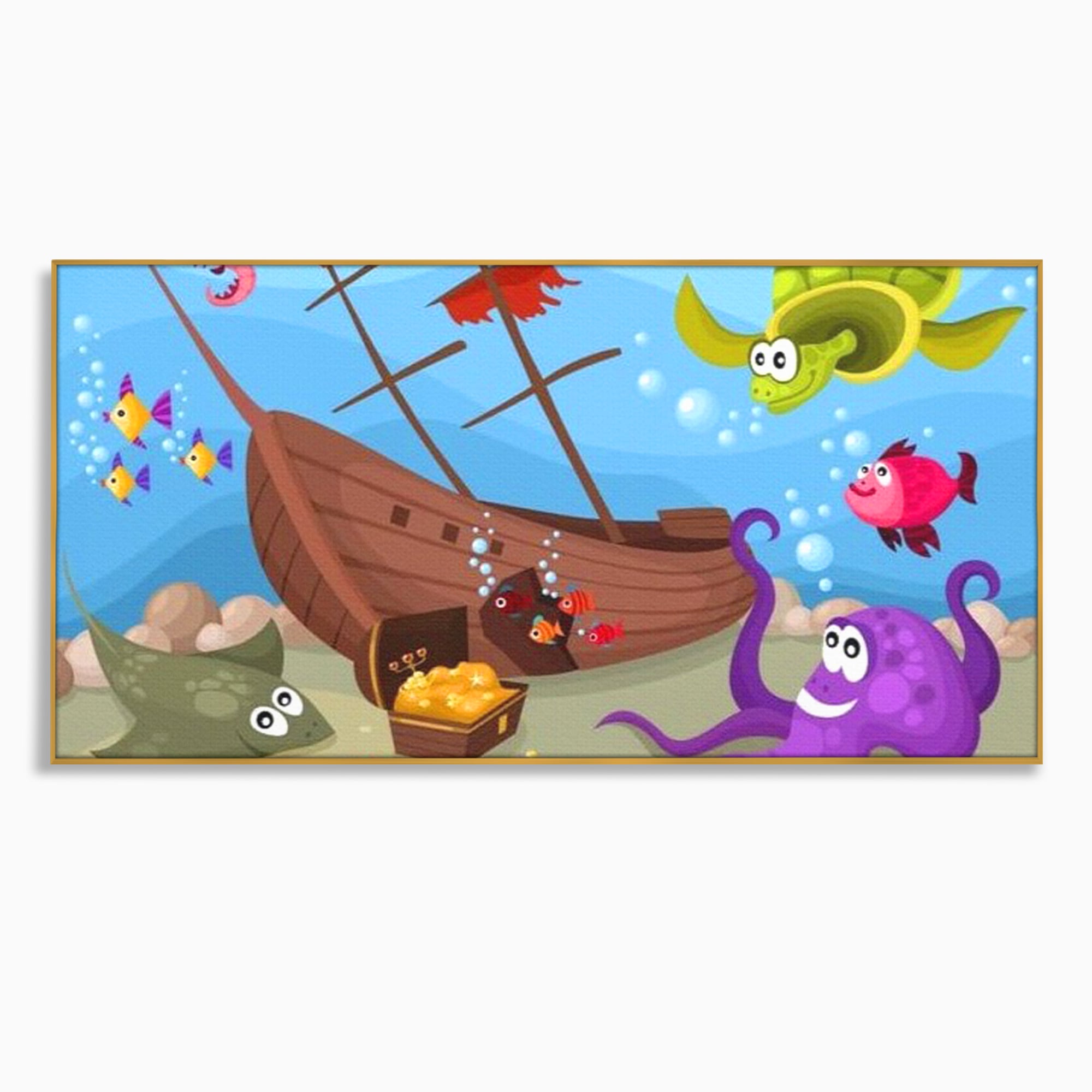 Tablou Canvas Premium, LuxCanva® K1023, Prietenii Marii, Comoara, Adancuri, Aventuri, Mare, Epava, Gradinita, Fermecata, Oceanic, Cresa, Corabie, Pesti, Crabi, Caracatita, Camera Copii