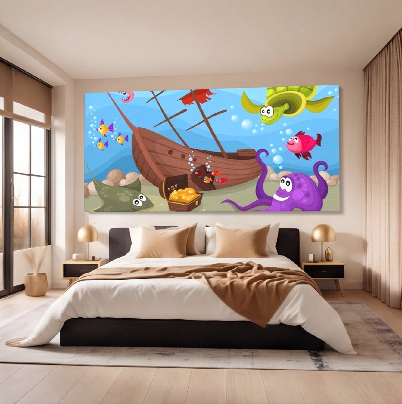 Tablou Canvas Premium, LuxCanva® K1023, Prietenii Marii, Comoara, Adancuri, Aventuri, Mare, Epava, Gradinita, Fermecata, Oceanic, Cresa, Corabie, Pesti, Crabi, Caracatita, Camera Copii