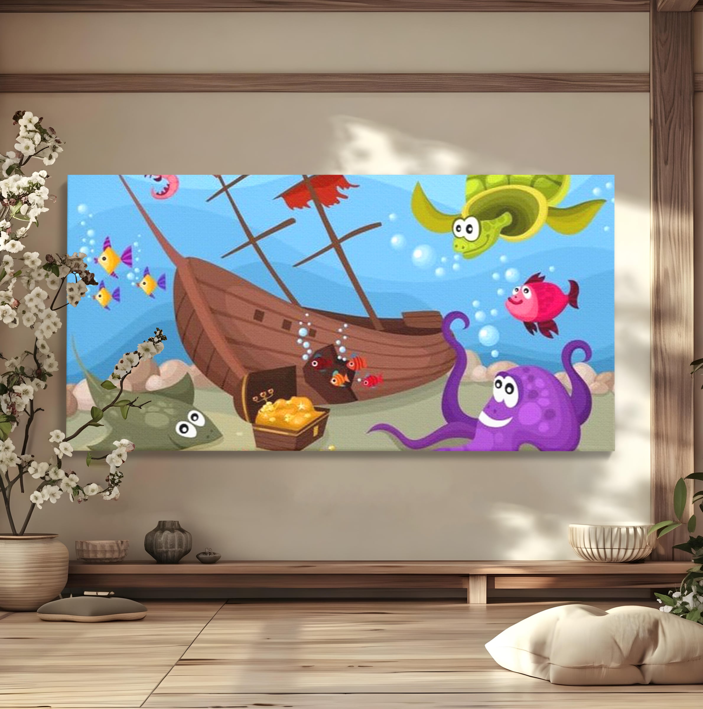 Tablou Canvas Premium, LuxCanva® K1023, Prietenii Marii, Comoara, Adancuri, Aventuri, Mare, Epava, Gradinita, Fermecata, Oceanic, Cresa, Corabie, Pesti, Crabi, Caracatita, Camera Copii