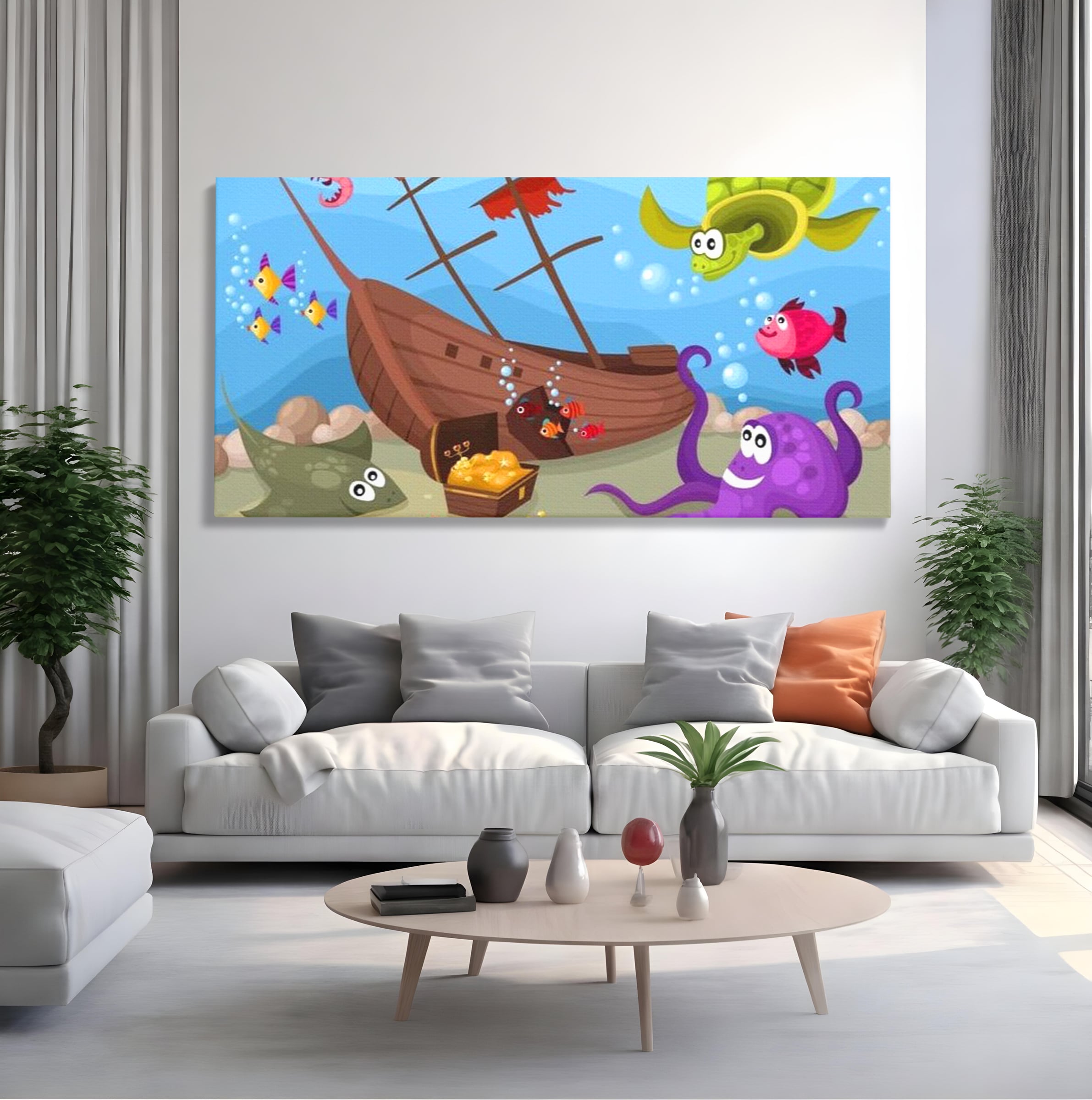 Tablou Canvas Premium, LuxCanva® K1023, Prietenii Marii, Comoara, Adancuri, Aventuri, Mare, Epava, Gradinita, Fermecata, Oceanic, Cresa, Corabie, Pesti, Crabi, Caracatita, Camera Copii