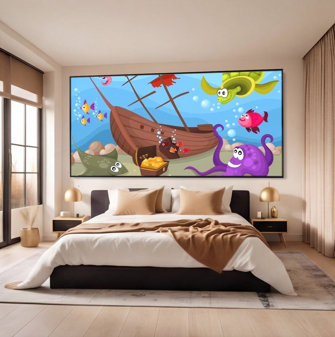 Tablou Canvas Premium, LuxCanva® K1023, Prietenii Marii, Comoara, Adancuri, Aventuri, Mare, Epava, Gradinita, Fermecata, Oceanic, Cresa, Corabie, Pesti, Crabi, Caracatita, Camera Copii