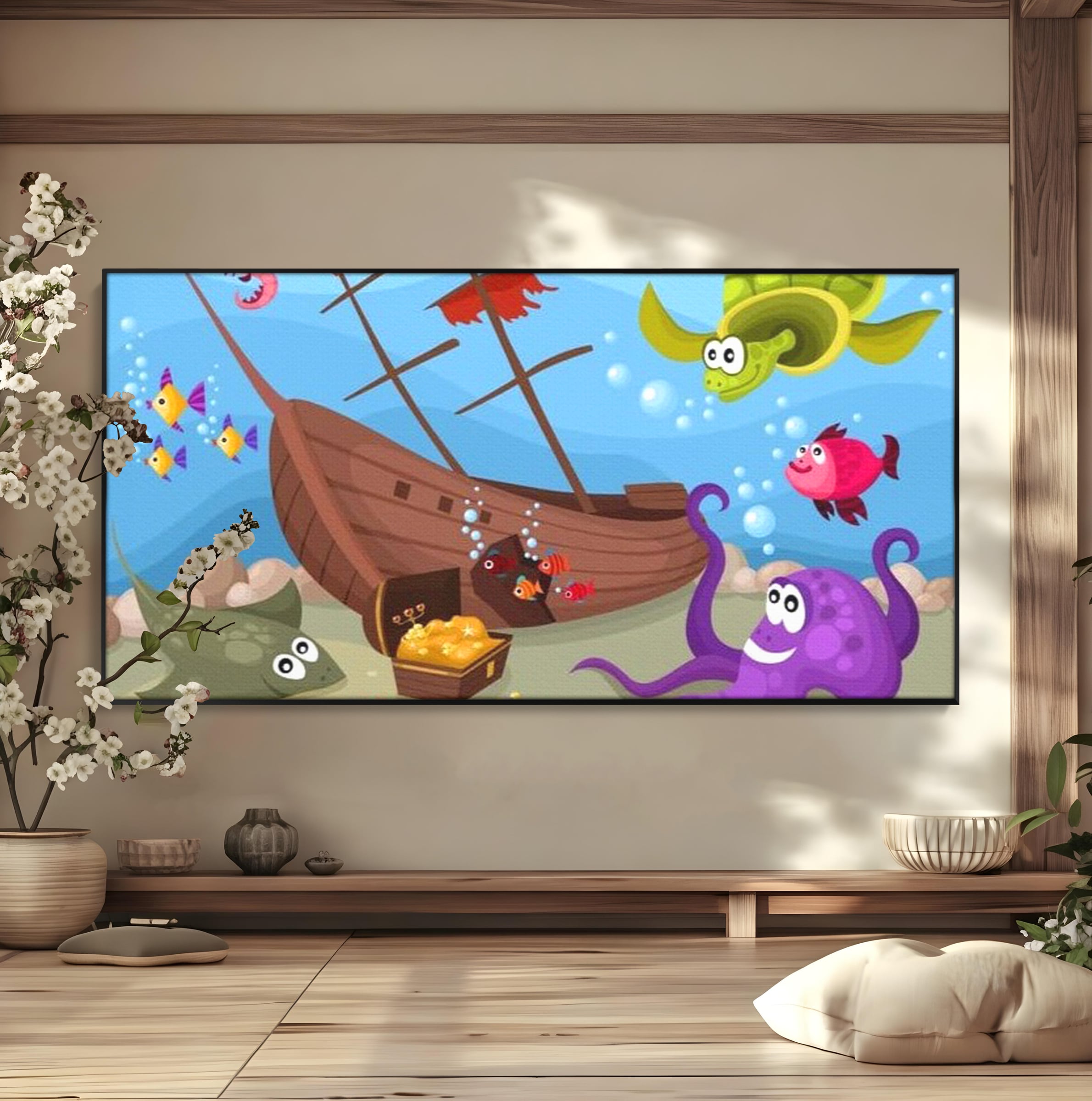 Tablou Canvas Premium, LuxCanva® K1023, Prietenii Marii, Comoara, Adancuri, Aventuri, Mare, Epava, Gradinita, Fermecata, Oceanic, Cresa, Corabie, Pesti, Crabi, Caracatita, Camera Copii