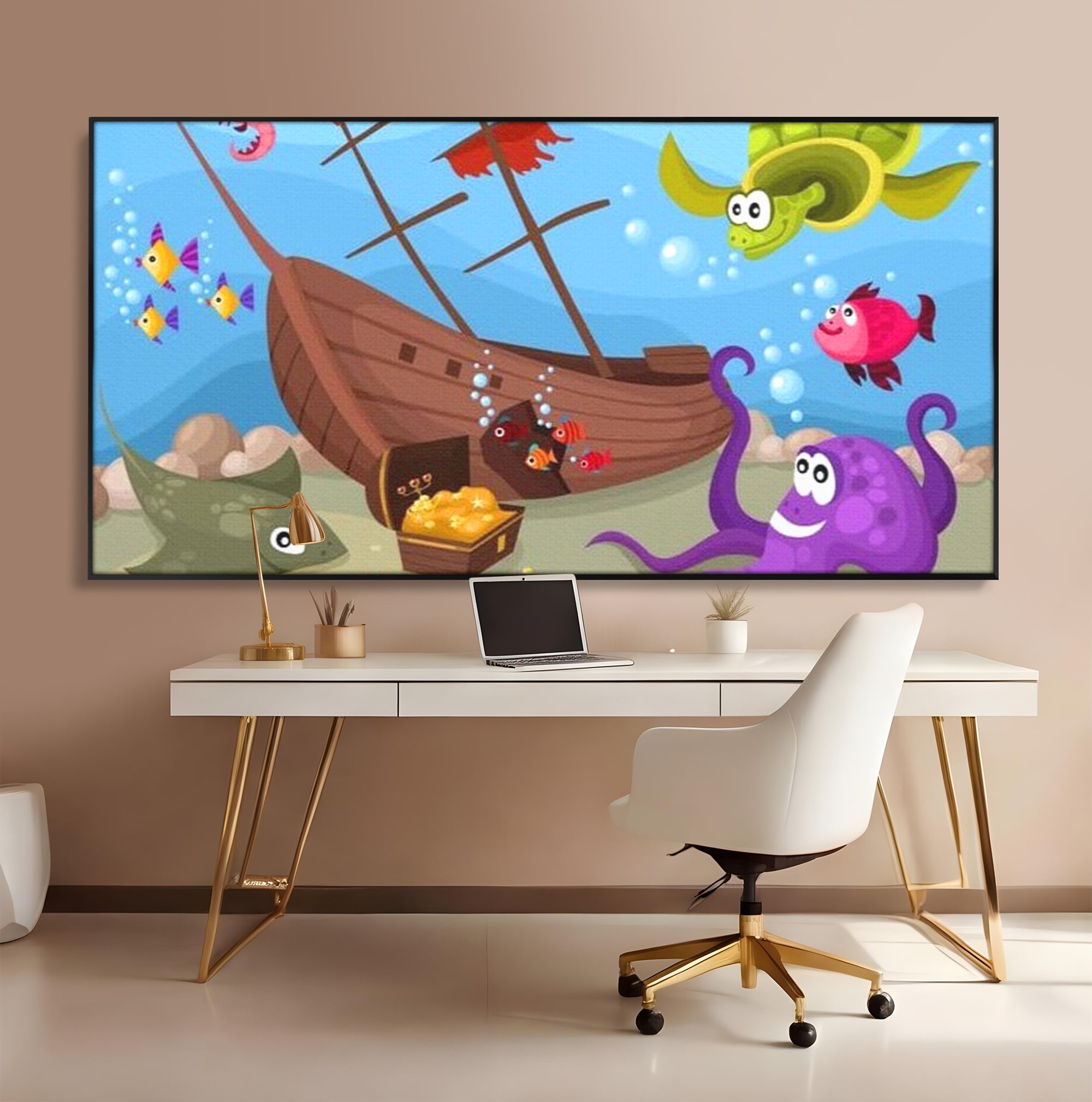 Tablou Canvas Premium, LuxCanva® K1023, Prietenii Marii, Comoara, Adancuri, Aventuri, Mare, Epava, Gradinita, Fermecata, Oceanic, Cresa, Corabie, Pesti, Crabi, Caracatita, Camera Copii