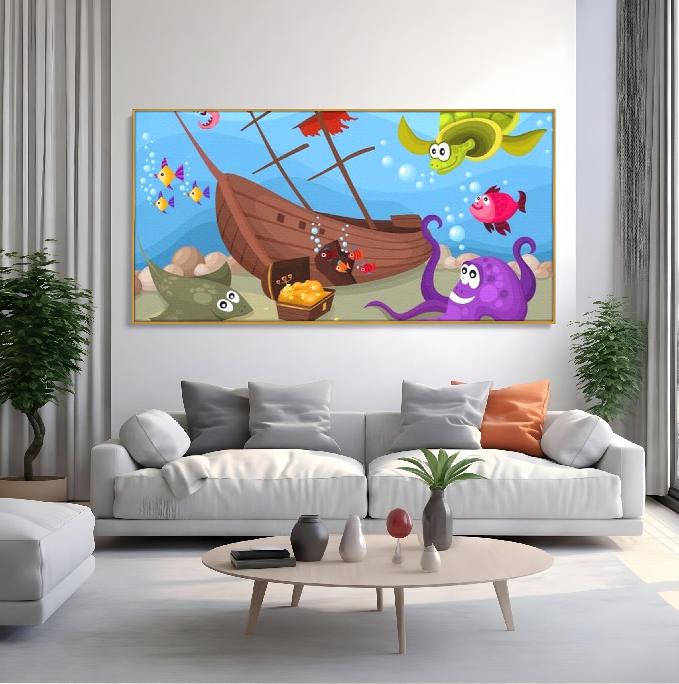 Tablou Canvas Premium, LuxCanva® K1023, Prietenii Marii, Comoara, Adancuri, Aventuri, Mare, Epava, Gradinita, Fermecata, Oceanic, Cresa, Corabie, Pesti, Crabi, Caracatita, Camera Copii