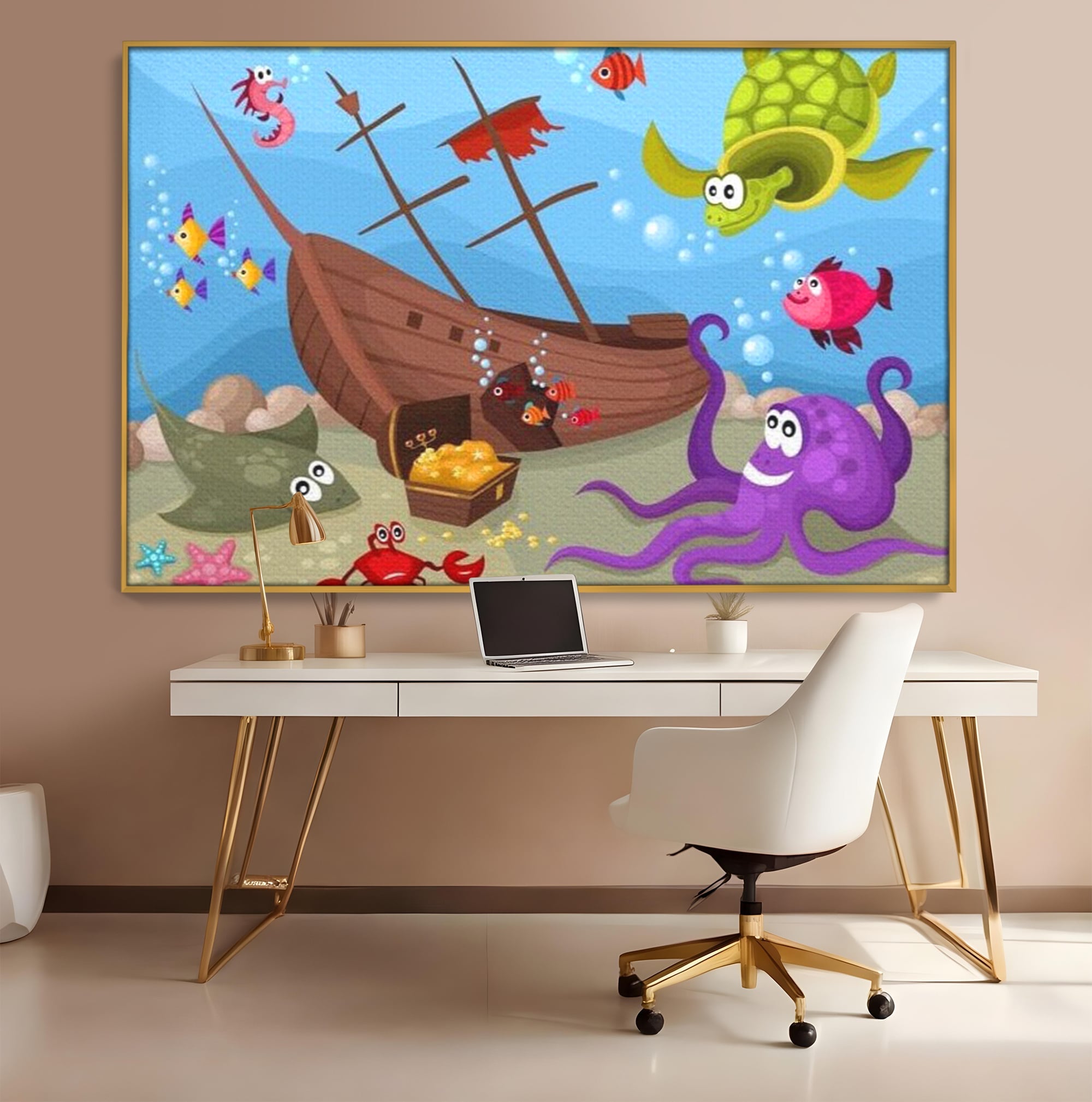 Tablou Canvas Premium, LuxCanva® K1023, Prietenii Marii, Comoara, Adancuri, Aventuri, Mare, Epava, Gradinita, Fermecata, Oceanic, Cresa, Corabie, Pesti, Crabi, Caracatita, Camera Copii