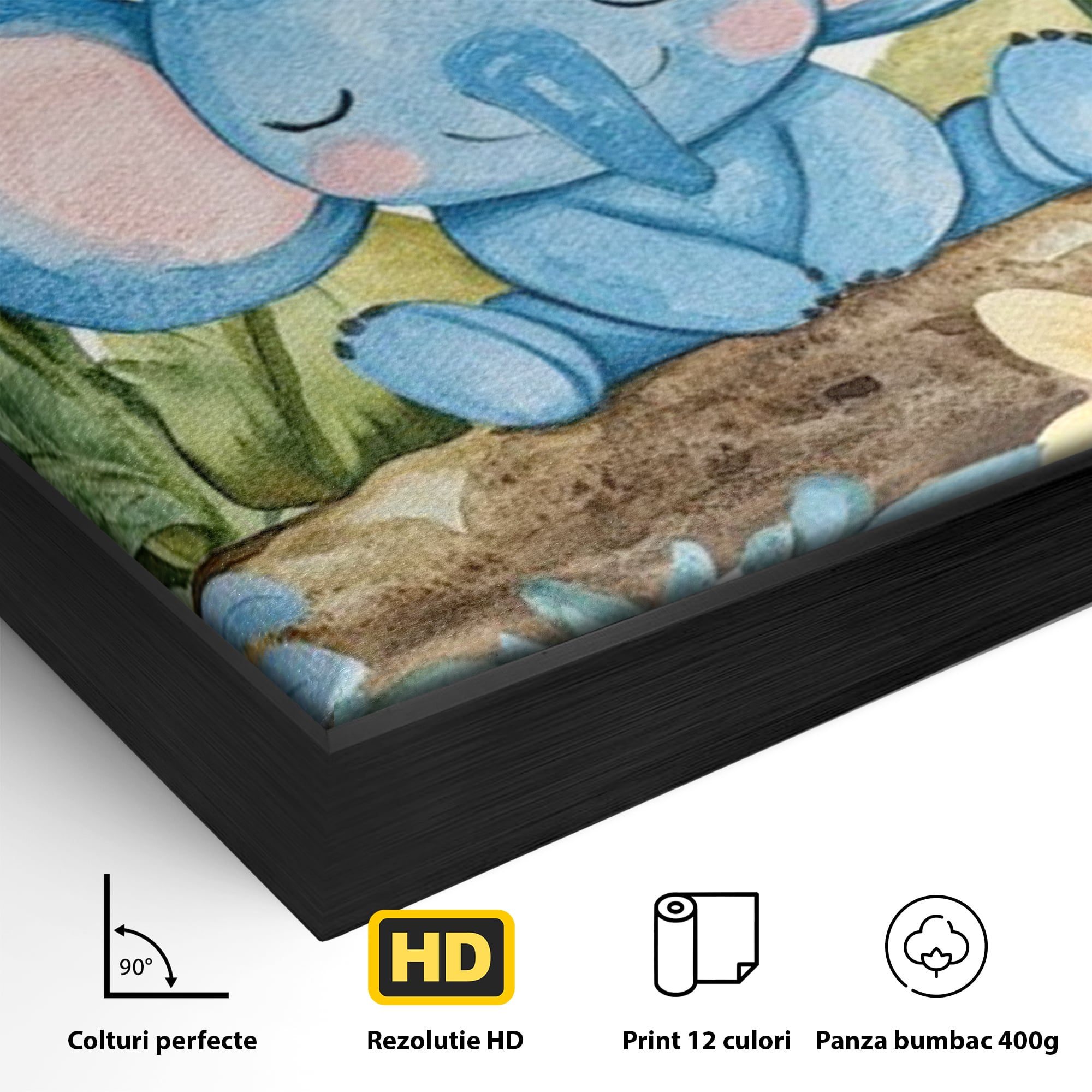 Tablou Canvas Premium, LuxCanva® K1024, Elefantelul Adormit, Somn, Vis, Pui, Gradina, Fermecata, Liniste, Soare, Bebelus, Cresa, Gradinita, Albastru, Safari, Jungla, Camera Copii