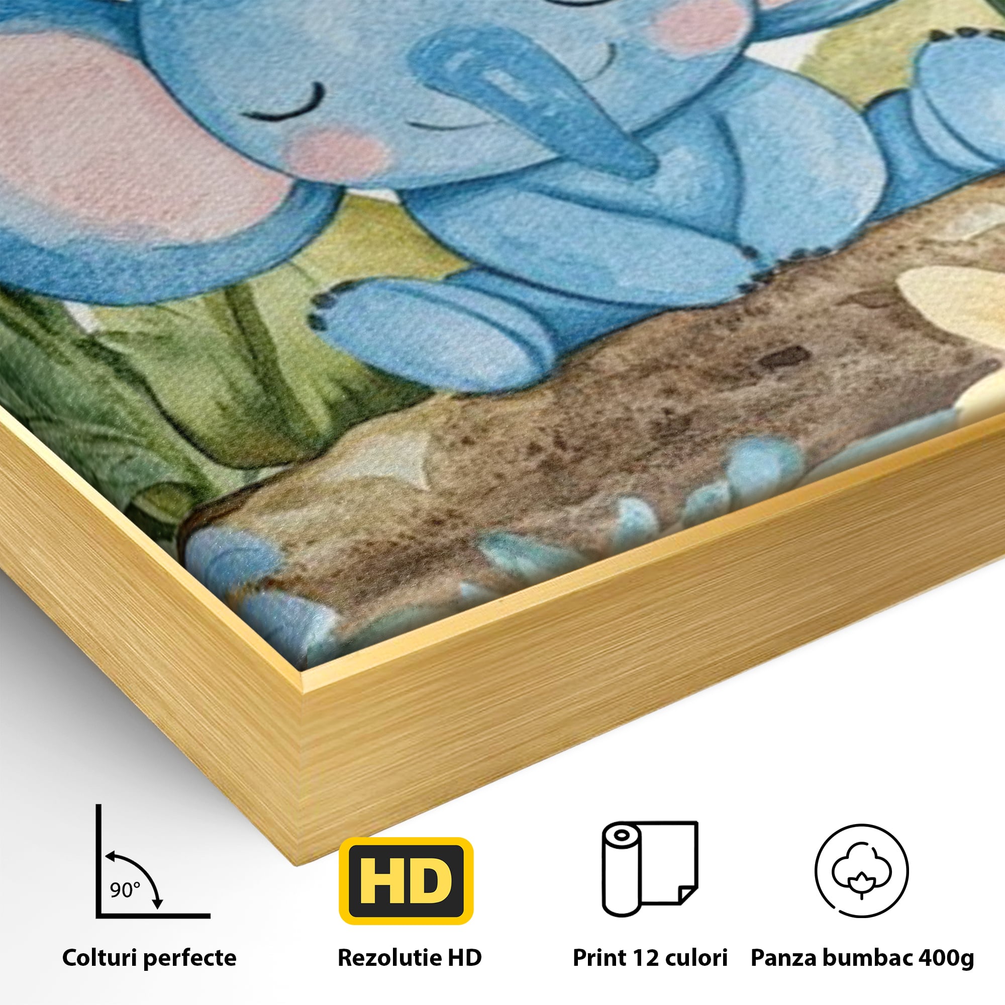 Tablou Canvas Premium, LuxCanva® K1024, Elefantelul Adormit, Somn, Vis, Pui, Gradina, Fermecata, Liniste, Soare, Bebelus, Cresa, Gradinita, Albastru, Safari, Jungla, Camera Copii