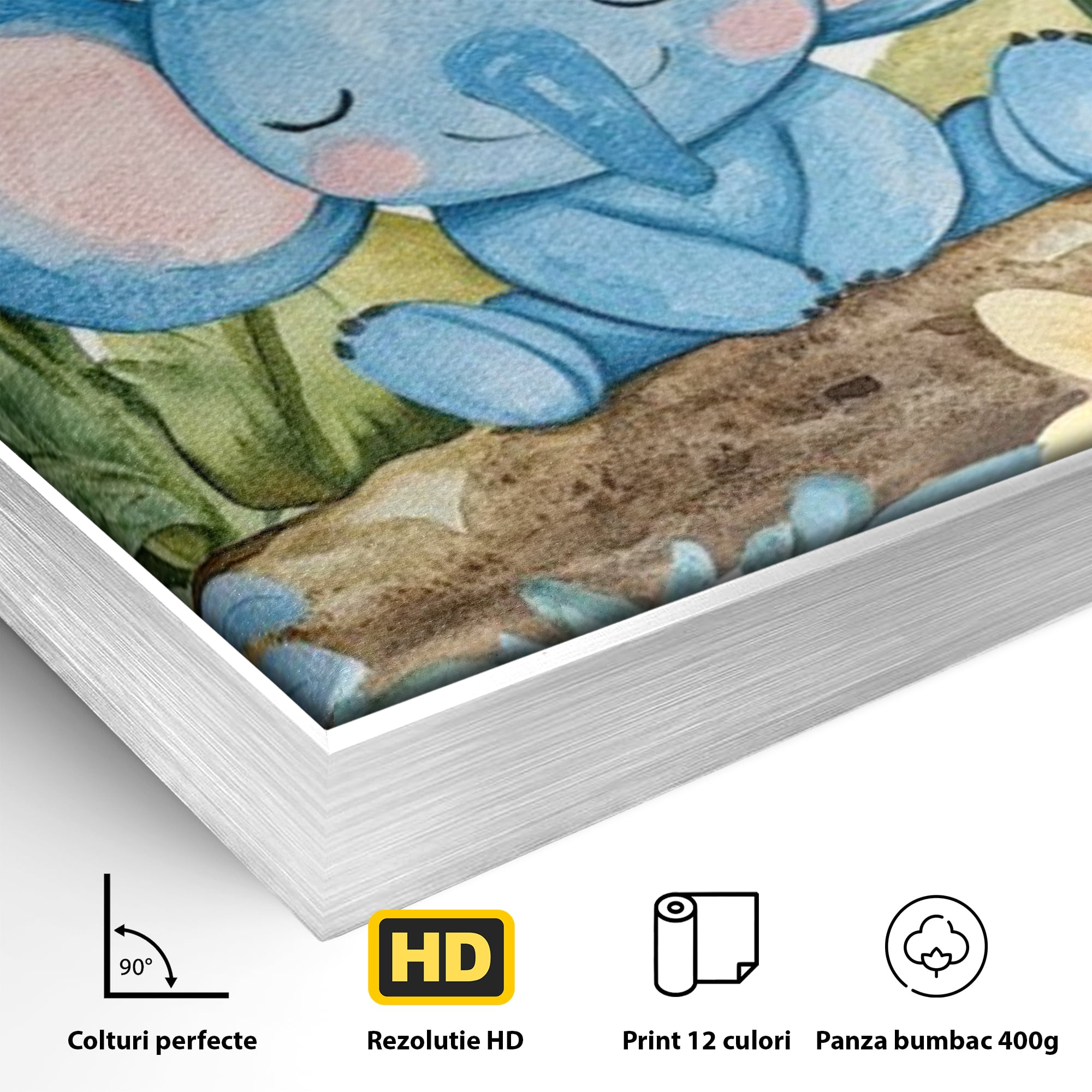 Tablou Canvas Premium, LuxCanva® K1024, Elefantelul Adormit, Somn, Vis, Pui, Gradina, Fermecata, Liniste, Soare, Bebelus, Cresa, Gradinita, Albastru, Safari, Jungla, Camera Copii