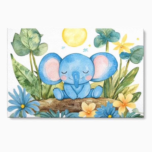 Tablou Canvas Premium, LuxCanva® K1024, Elefantelul Adormit, Somn, Vis, Pui, Gradina, Fermecata, Liniste, Soare, Bebelus, Cresa, Gradinita, Albastru, Safari, Jungla, Camera Copii
