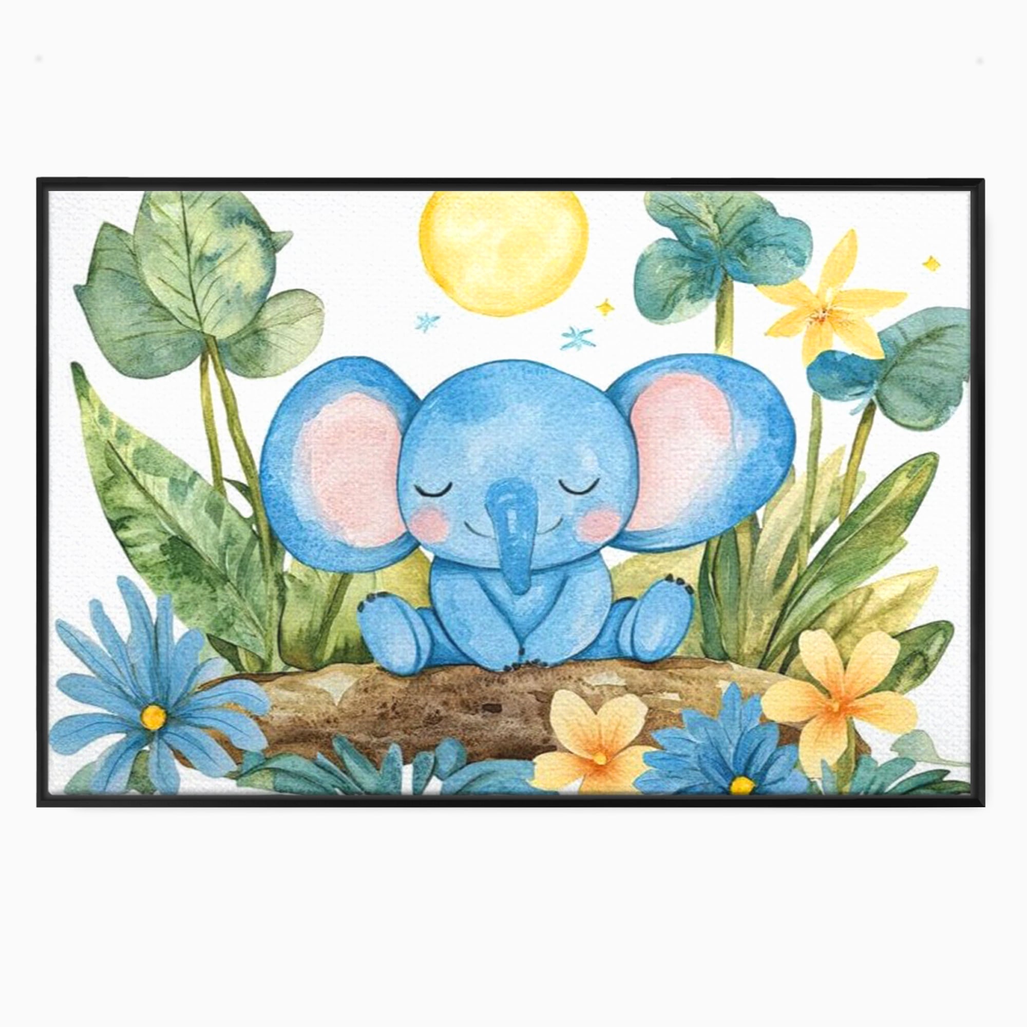 Tablou Canvas Premium, LuxCanva® K1024, Elefantelul Adormit, Somn, Vis, Pui, Gradina, Fermecata, Liniste, Soare, Bebelus, Cresa, Gradinita, Albastru, Safari, Jungla, Camera Copii