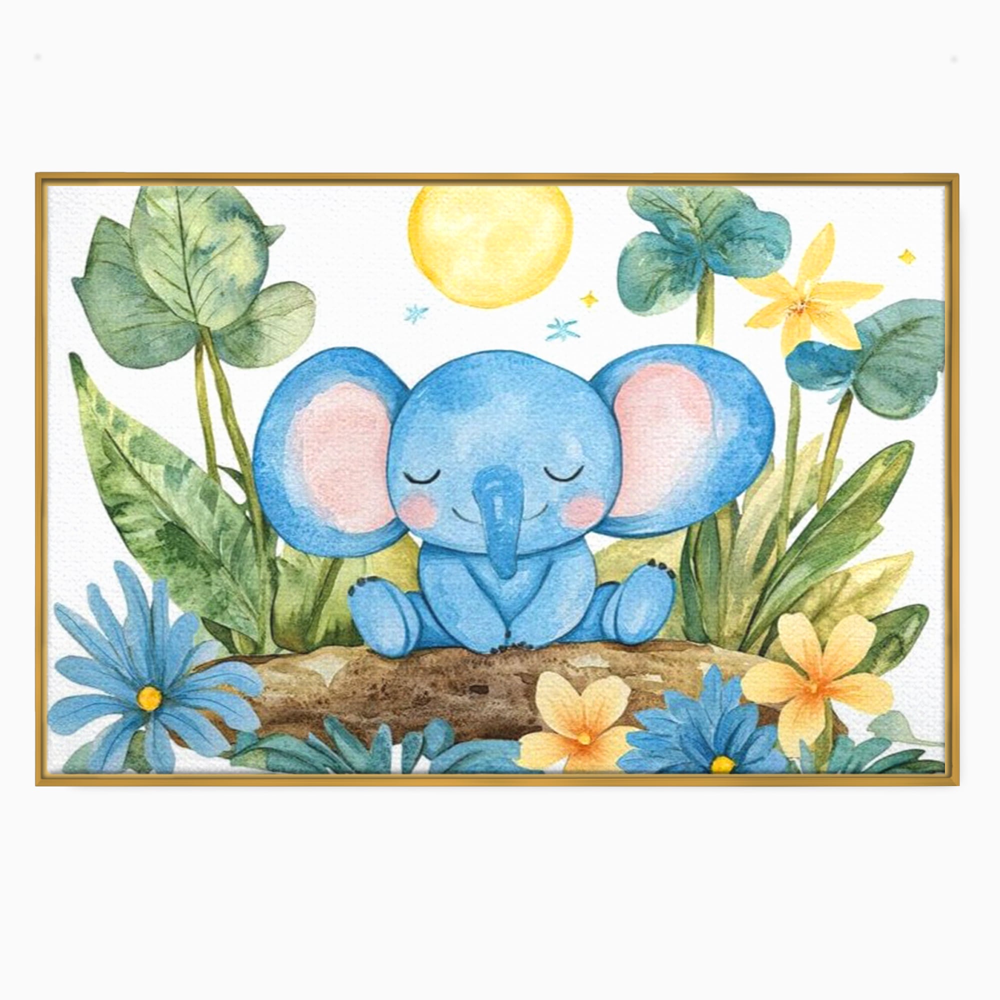 Tablou Canvas Premium, LuxCanva® K1024, Elefantelul Adormit, Somn, Vis, Pui, Gradina, Fermecata, Liniste, Soare, Bebelus, Cresa, Gradinita, Albastru, Safari, Jungla, Camera Copii