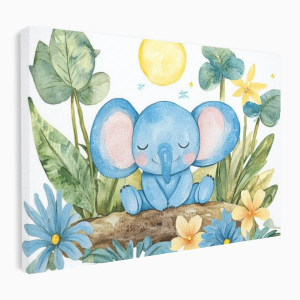 Tablou Canvas Premium, LuxCanva® K1024, Elefantelul Adormit, Somn, Vis, Pui, Gradina, Fermecata, Liniste, Soare, Bebelus, Cresa, Gradinita, Albastru, Safari, Jungla, Camera Copii