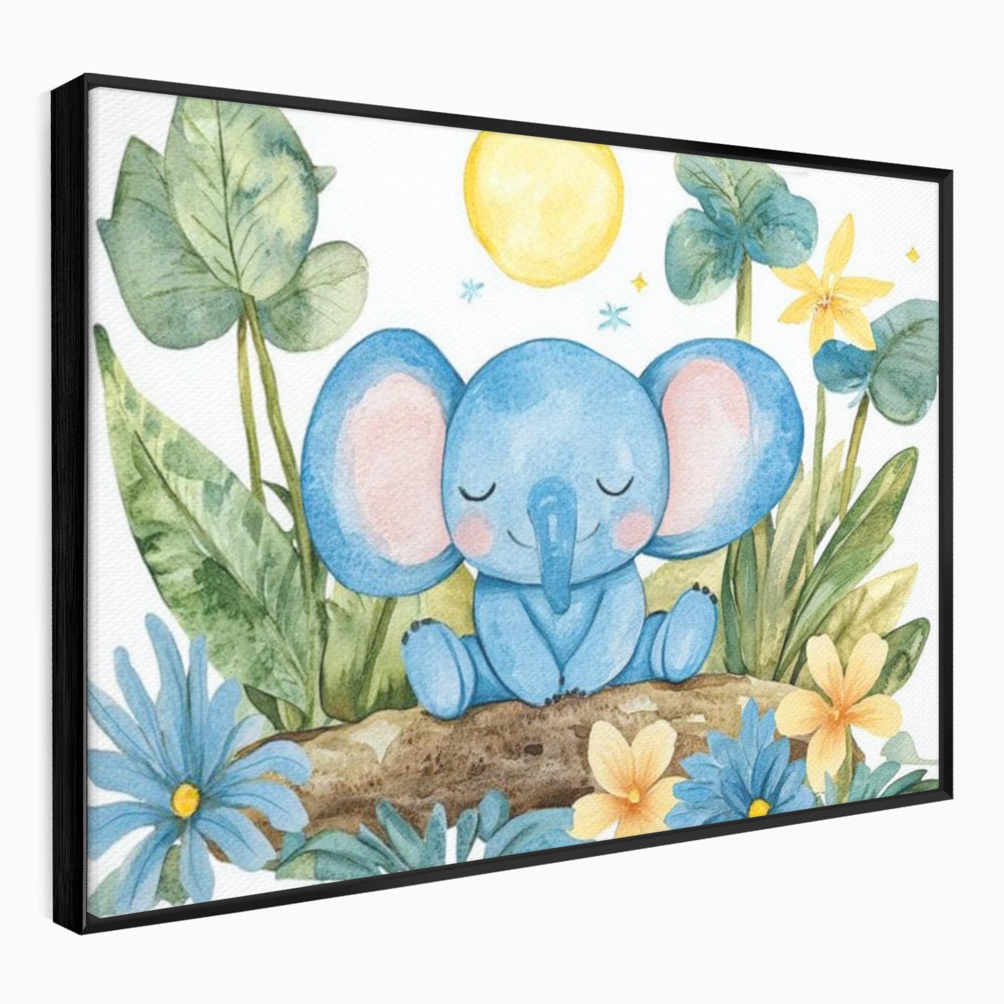 Tablou Canvas Premium, LuxCanva® K1024, Elefantelul Adormit, Somn, Vis, Pui, Gradina, Fermecata, Liniste, Soare, Bebelus, Cresa, Gradinita, Albastru, Safari, Jungla, Camera Copii