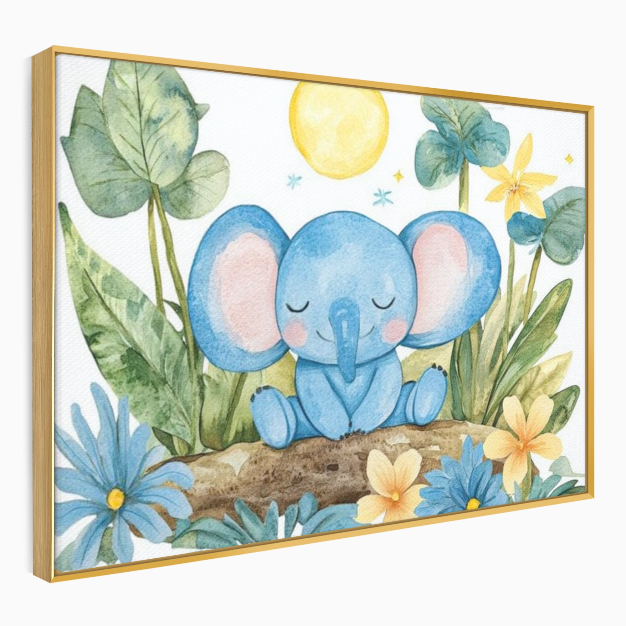 Tablou Canvas Premium, LuxCanva® K1024, Elefantelul Adormit, Somn, Vis, Pui, Gradina, Fermecata, Liniste, Soare, Bebelus, Cresa, Gradinita, Albastru, Safari, Jungla, Camera Copii