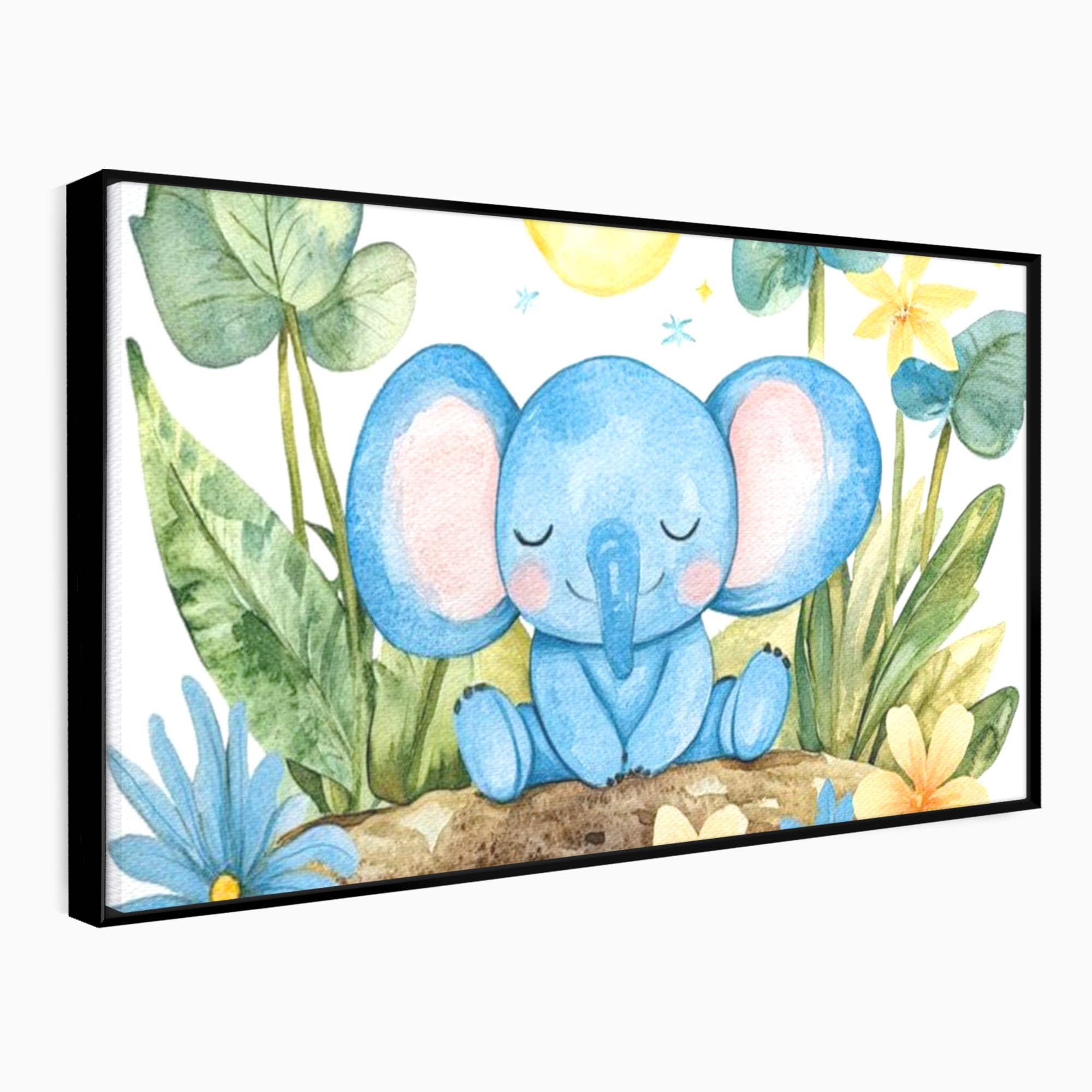 Tablou Canvas Premium, LuxCanva® K1024, Elefantelul Adormit, Somn, Vis, Pui, Gradina, Fermecata, Liniste, Soare, Bebelus, Cresa, Gradinita, Albastru, Safari, Jungla, Camera Copii