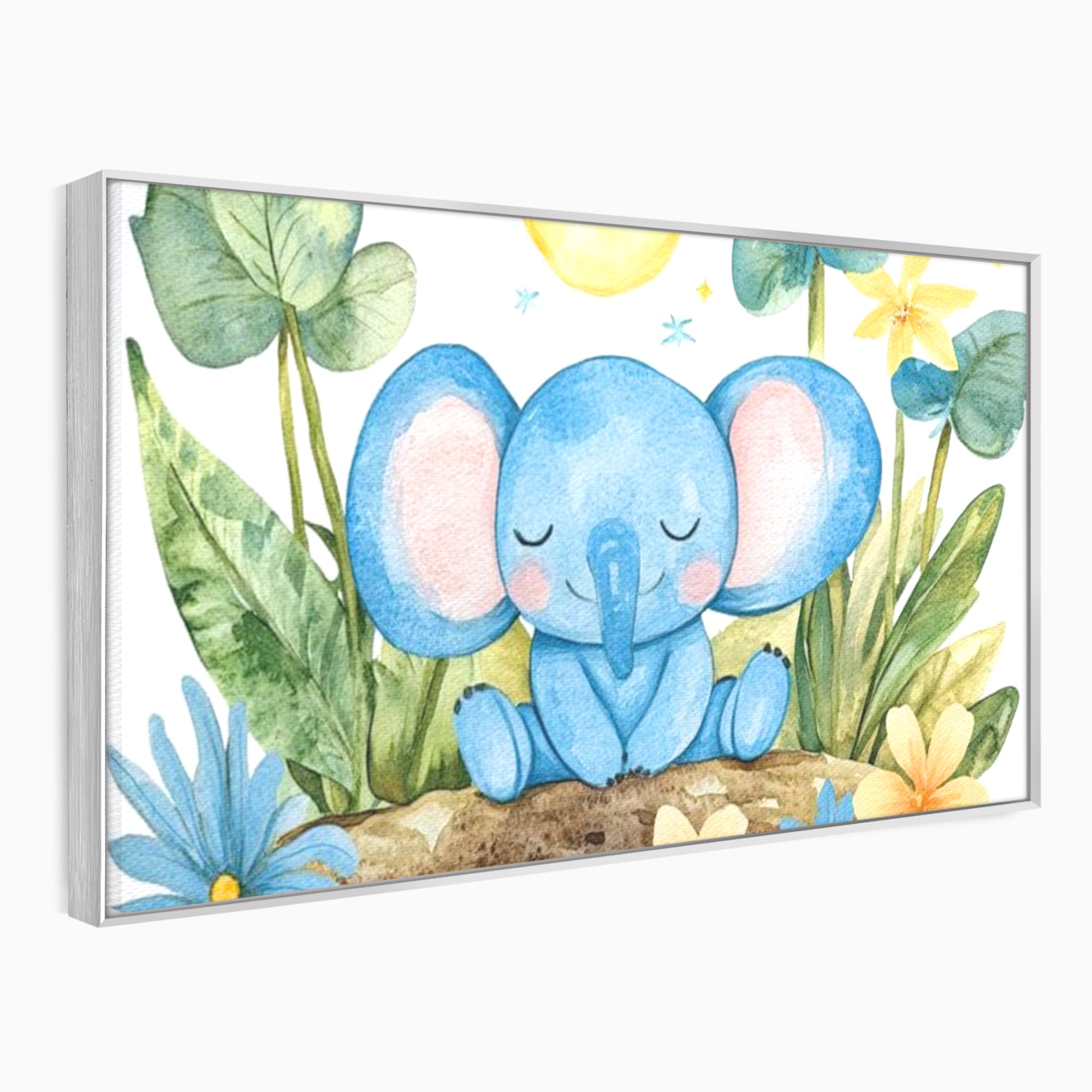 Tablou Canvas Premium, LuxCanva® K1024, Elefantelul Adormit, Somn, Vis, Pui, Gradina, Fermecata, Liniste, Soare, Bebelus, Cresa, Gradinita, Albastru, Safari, Jungla, Camera Copii