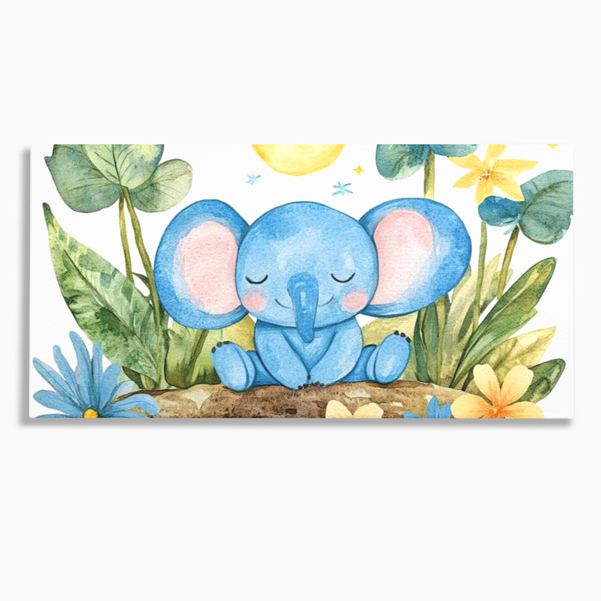Tablou Canvas Premium, LuxCanva® K1024, Elefantelul Adormit, Somn, Vis, Pui, Gradina, Fermecata, Liniste, Soare, Bebelus, Cresa, Gradinita, Albastru, Safari, Jungla, Camera Copii