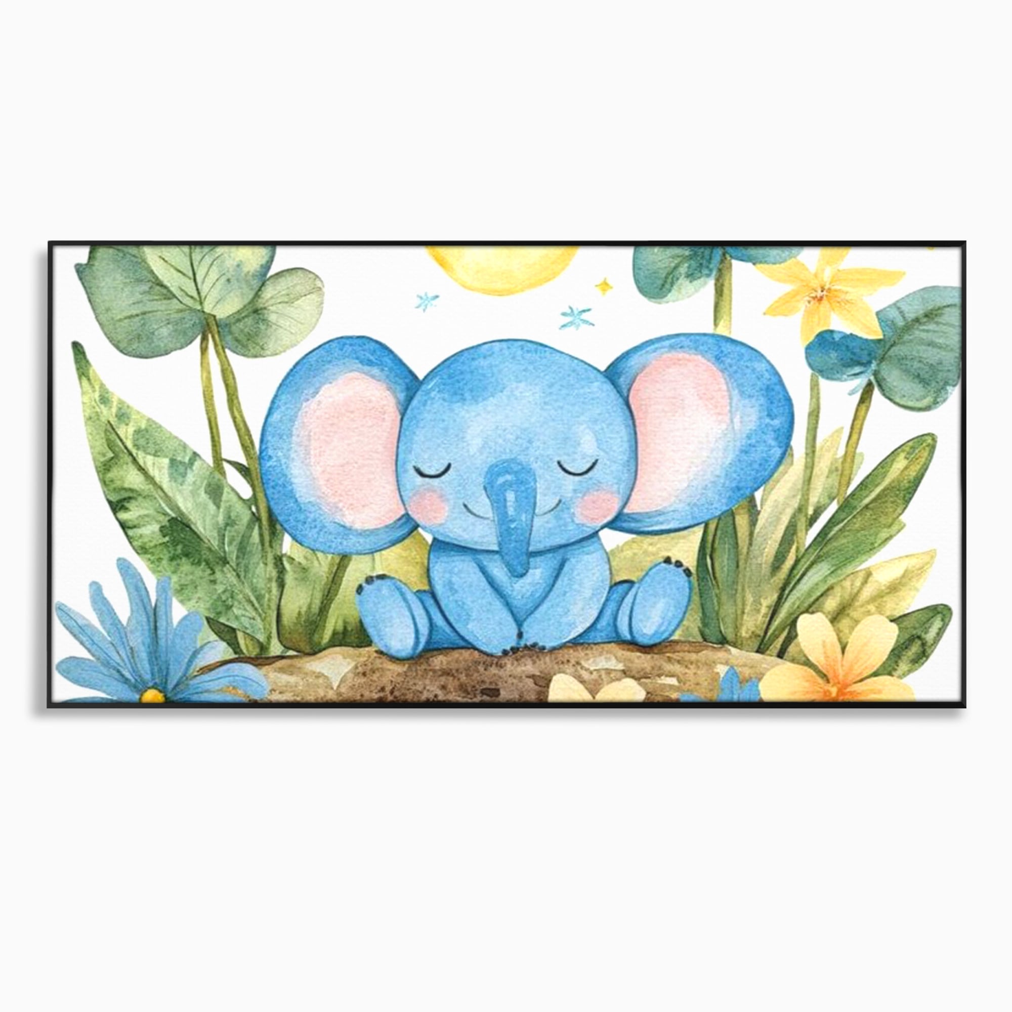 Tablou Canvas Premium, LuxCanva® K1024, Elefantelul Adormit, Somn, Vis, Pui, Gradina, Fermecata, Liniste, Soare, Bebelus, Cresa, Gradinita, Albastru, Safari, Jungla, Camera Copii