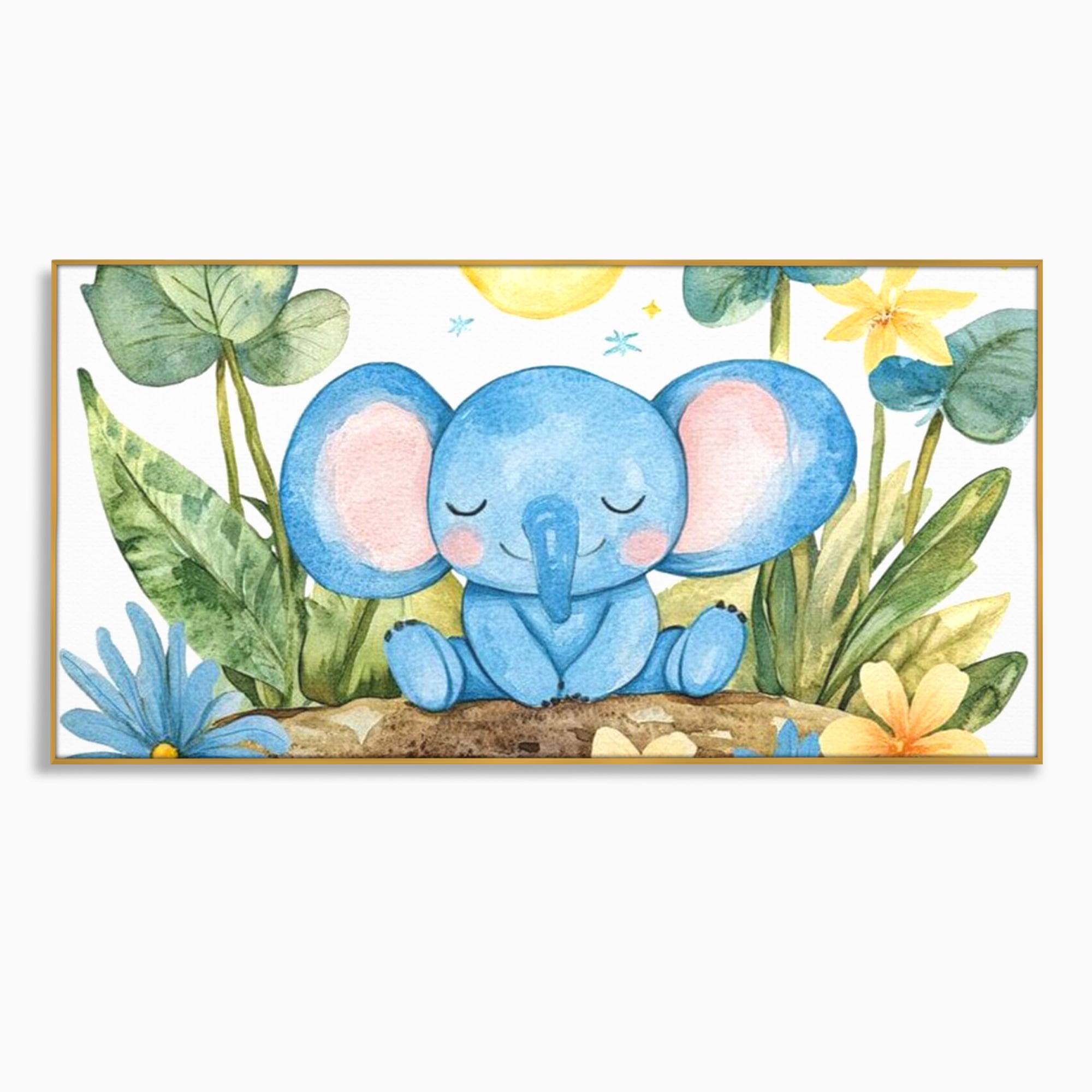 Tablou Canvas Premium, LuxCanva® K1024, Elefantelul Adormit, Somn, Vis, Pui, Gradina, Fermecata, Liniste, Soare, Bebelus, Cresa, Gradinita, Albastru, Safari, Jungla, Camera Copii